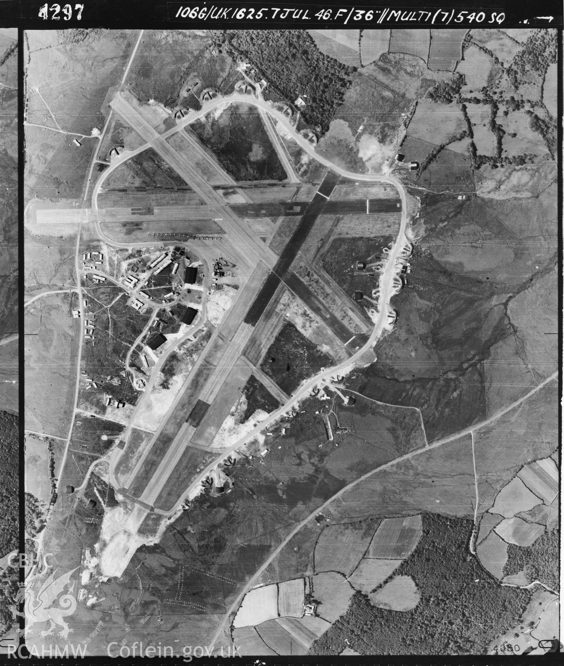 Black and white vertical aerial photograph taken by the RAF on 07/07/1946 centred on SS56519179 at a scale of 1:10000. The photograph includes part of Ilston community in Swansea.