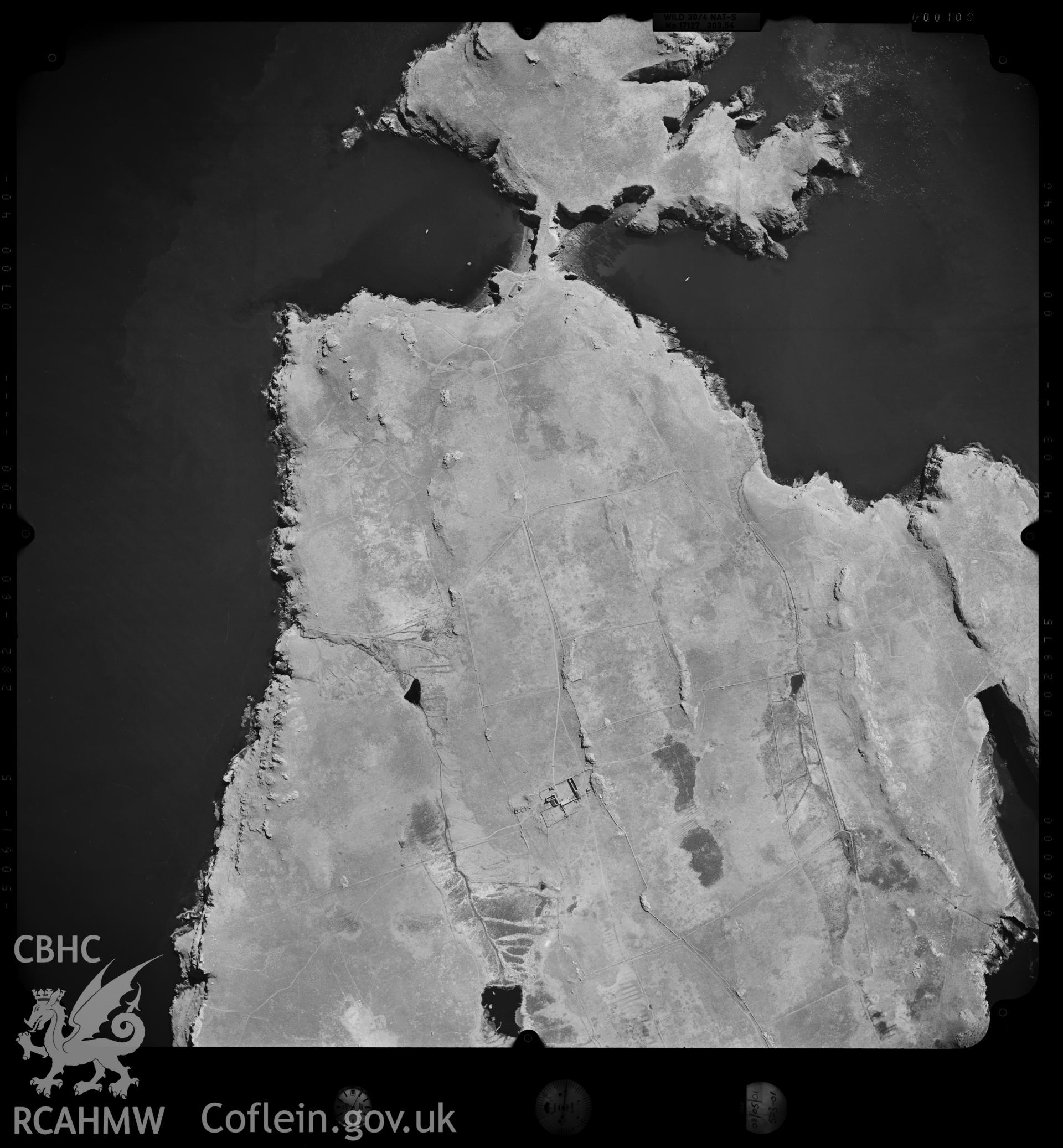 Digitized copy of an aerial photograph showing Skomer Island, taken by Ordnance Survey,  2001.