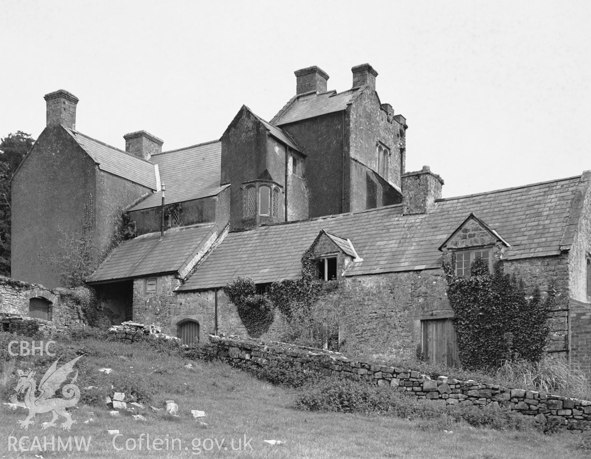 Exterior view showing the west side of Llanmihangel Place.