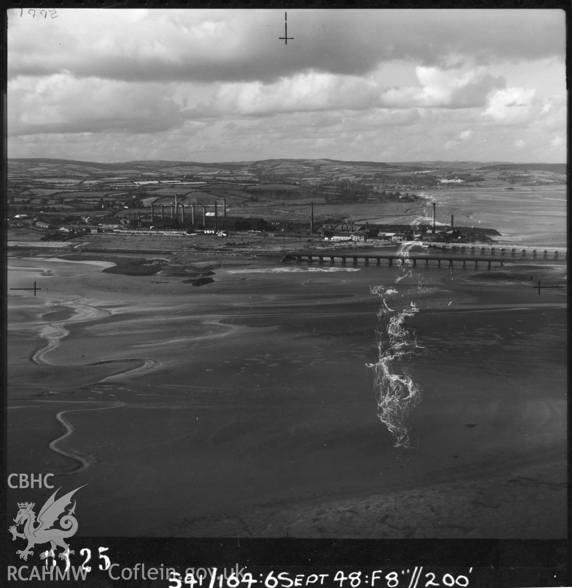 Black and white vertical aerial photograph taken by the RAF on 08/10/1948 showing Loughor Railway Viaduct.