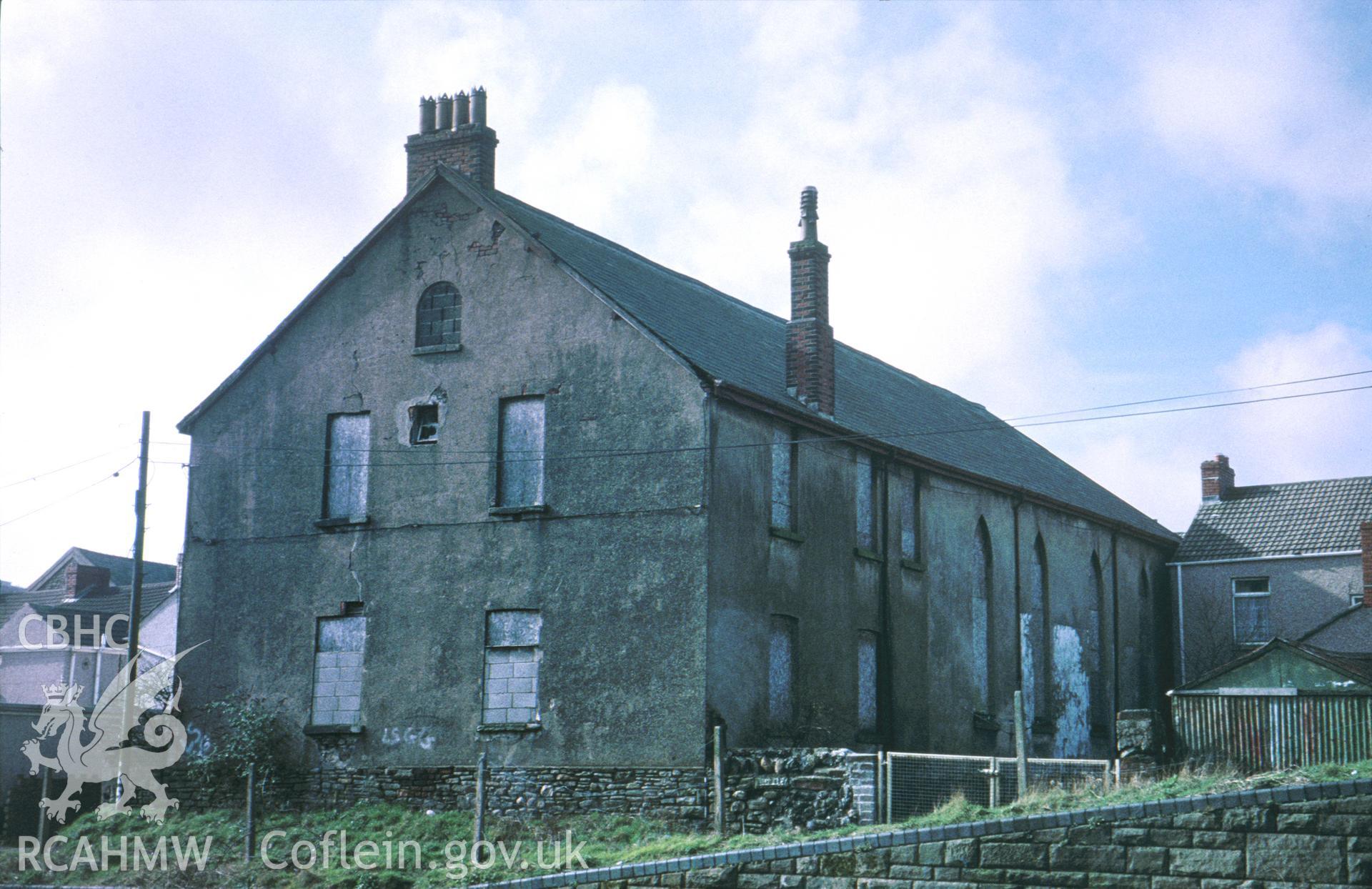 Colour slide of Hafod Wesleyan Methodist Chapel: showing the south-east rear, and the north-east side from the north-east.