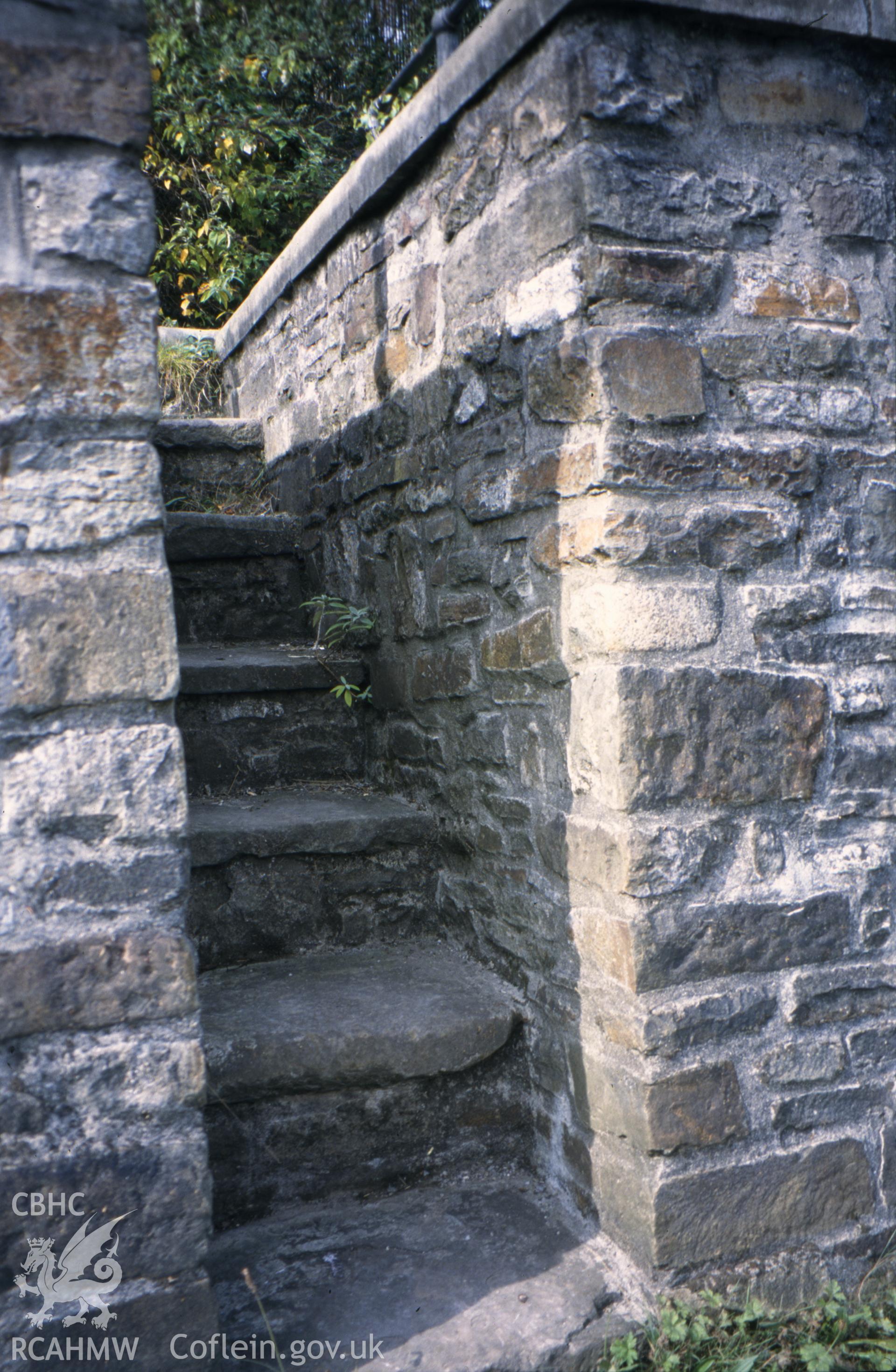 Colour slide of Hafod and Morfa Copperworks: showing steps to the river on the south river wharves.