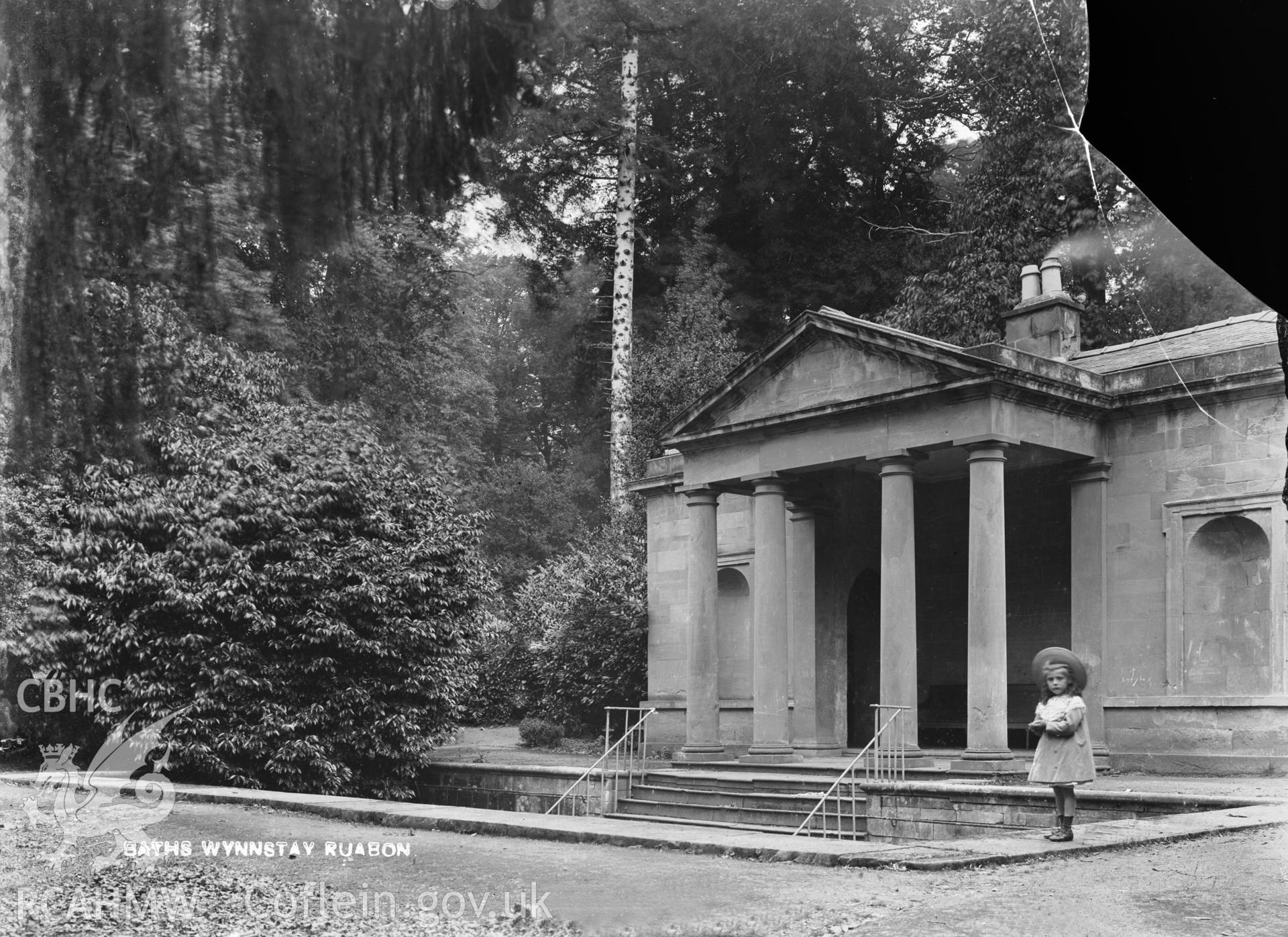 A single black and white photograph from the Davies Collection showing Wynnstay Park Bath House.  Negative held.