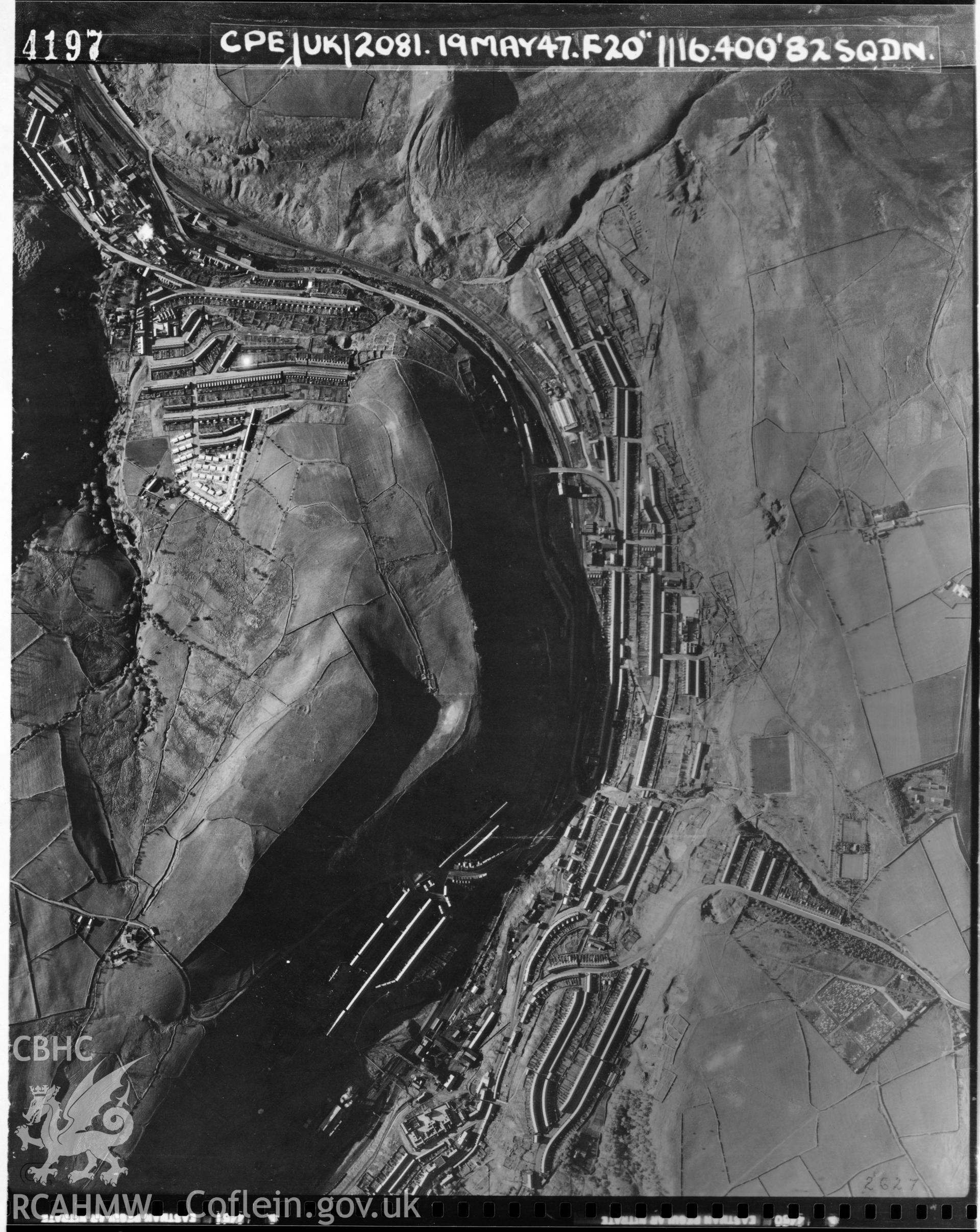 Black and white vertical aerial photograph taken by the RAF on 19/05/1947 centred on ST00549420 at a scale of 1:10000. The photograph includes part of Tylorstown community in Rhondda, Cynon, Taff.