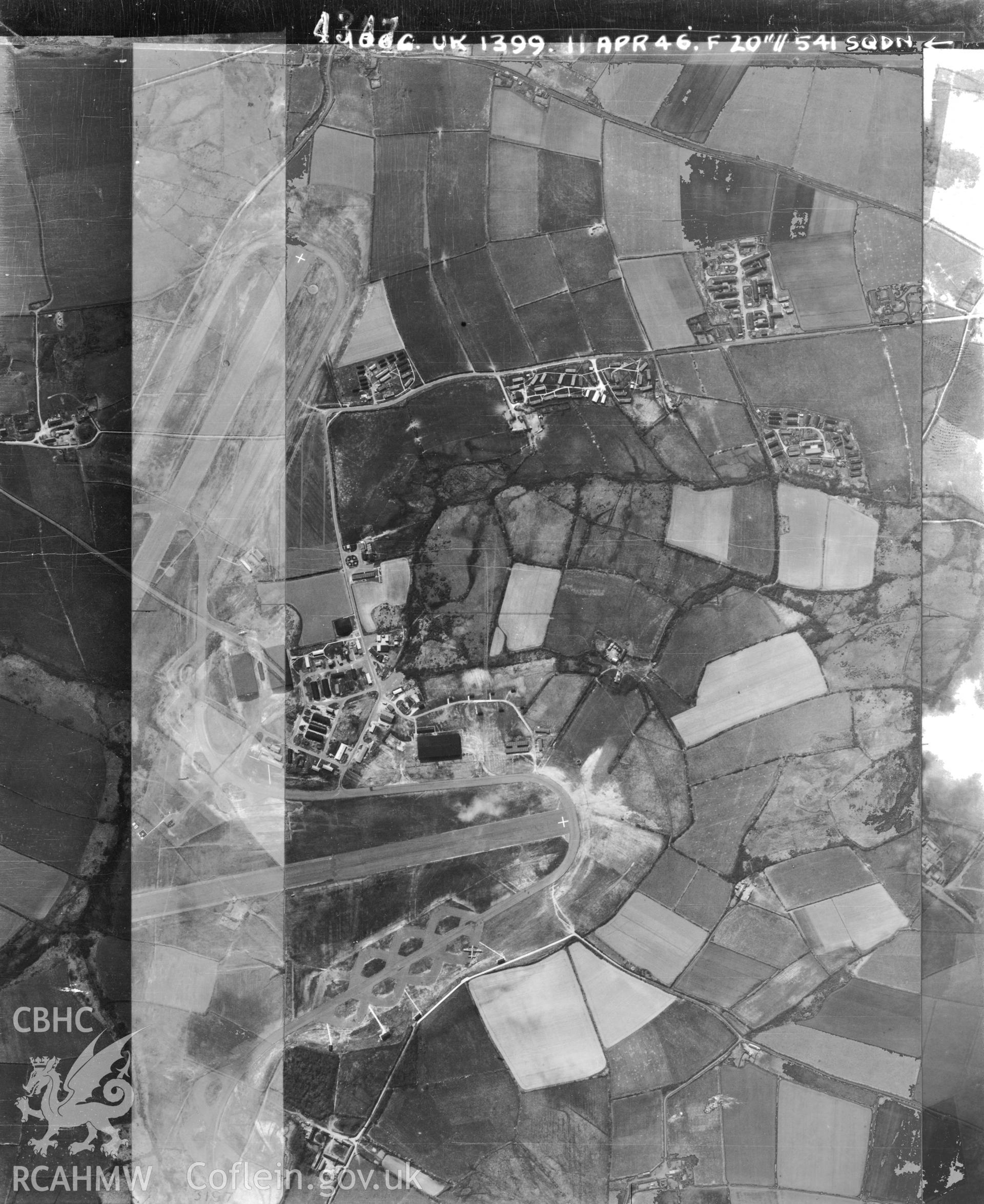 Black and white vertical aerial photograph taken by the RAF on 11/04/1946 centred on SM84542440 at a scale of 1:10000. The photograph includes part of Brawdy community in Pembrokeshire.