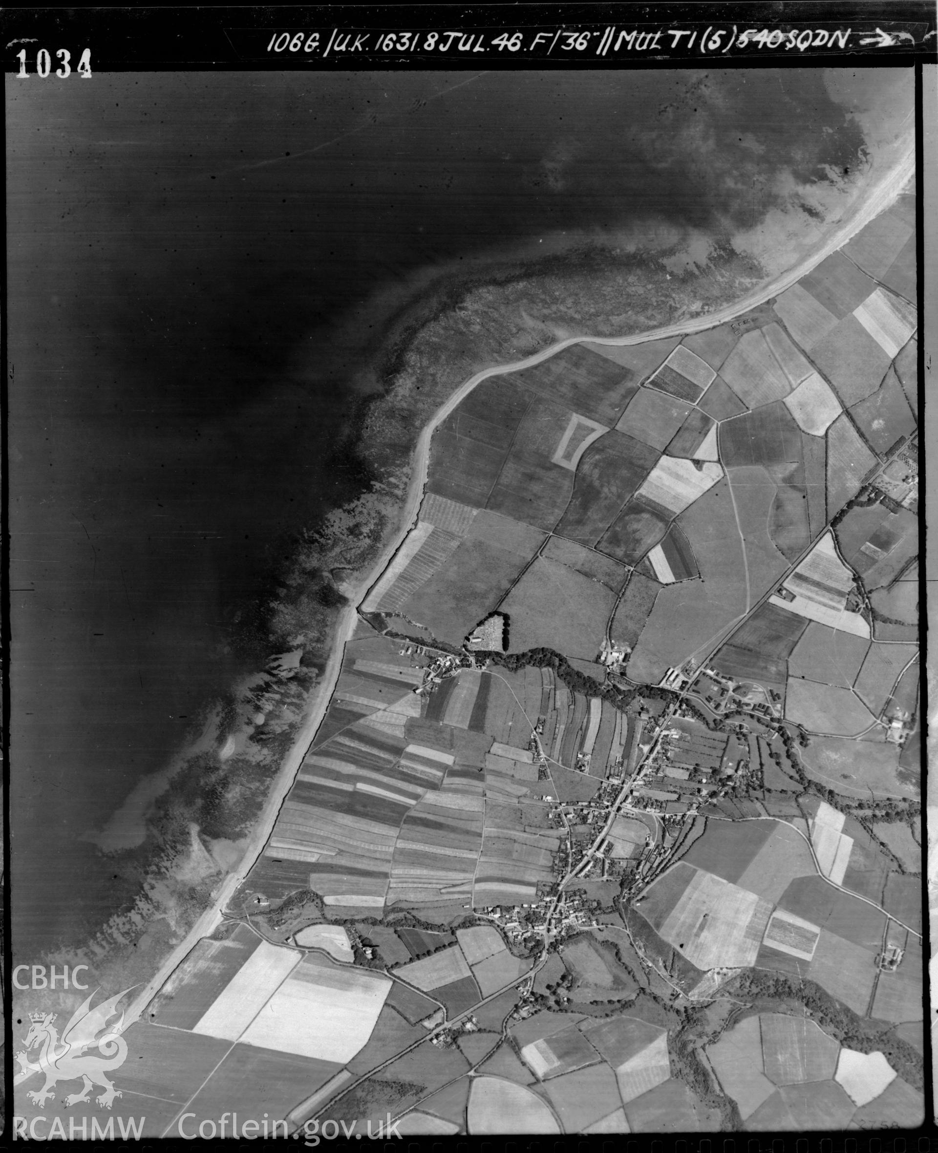 Black and white vertical aerial photograph taken by the RAF on 08/07/1946 centred on SN51196759 at a scale of 1:10000. The photograph includes part of Llansantffraed community in Ceredigion.