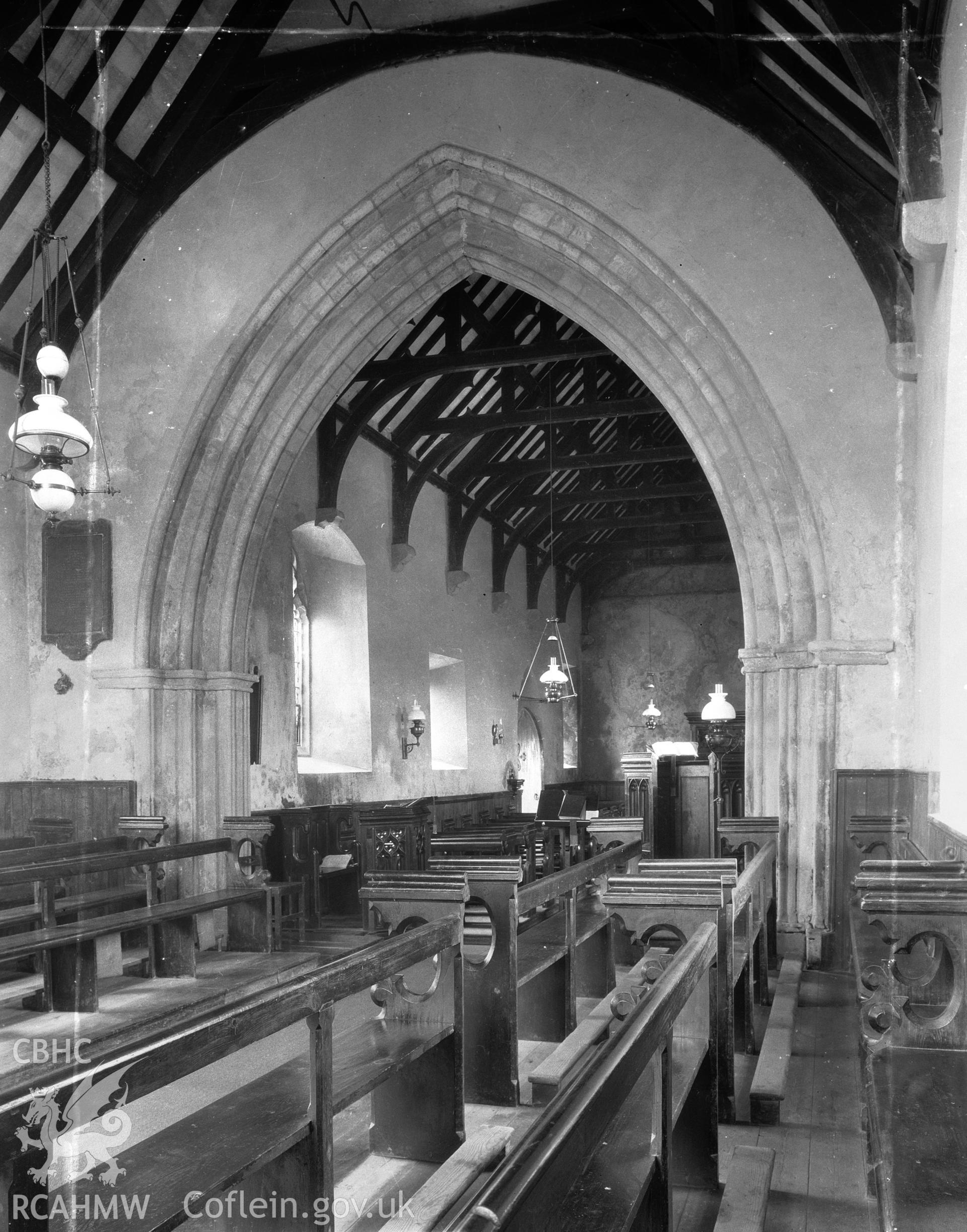 Digitised copy of a black and white negative showing St Cadwaladr's church, produced by RCAHMW, July 1931.