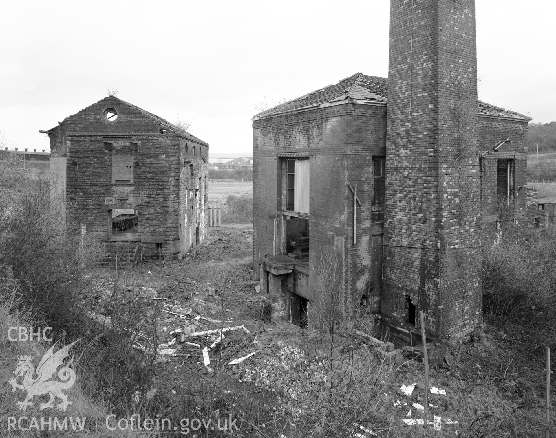 Hafod Works 1910 engine house (nprn 33710) and 1860 engine house (nprn 33743) from SW.