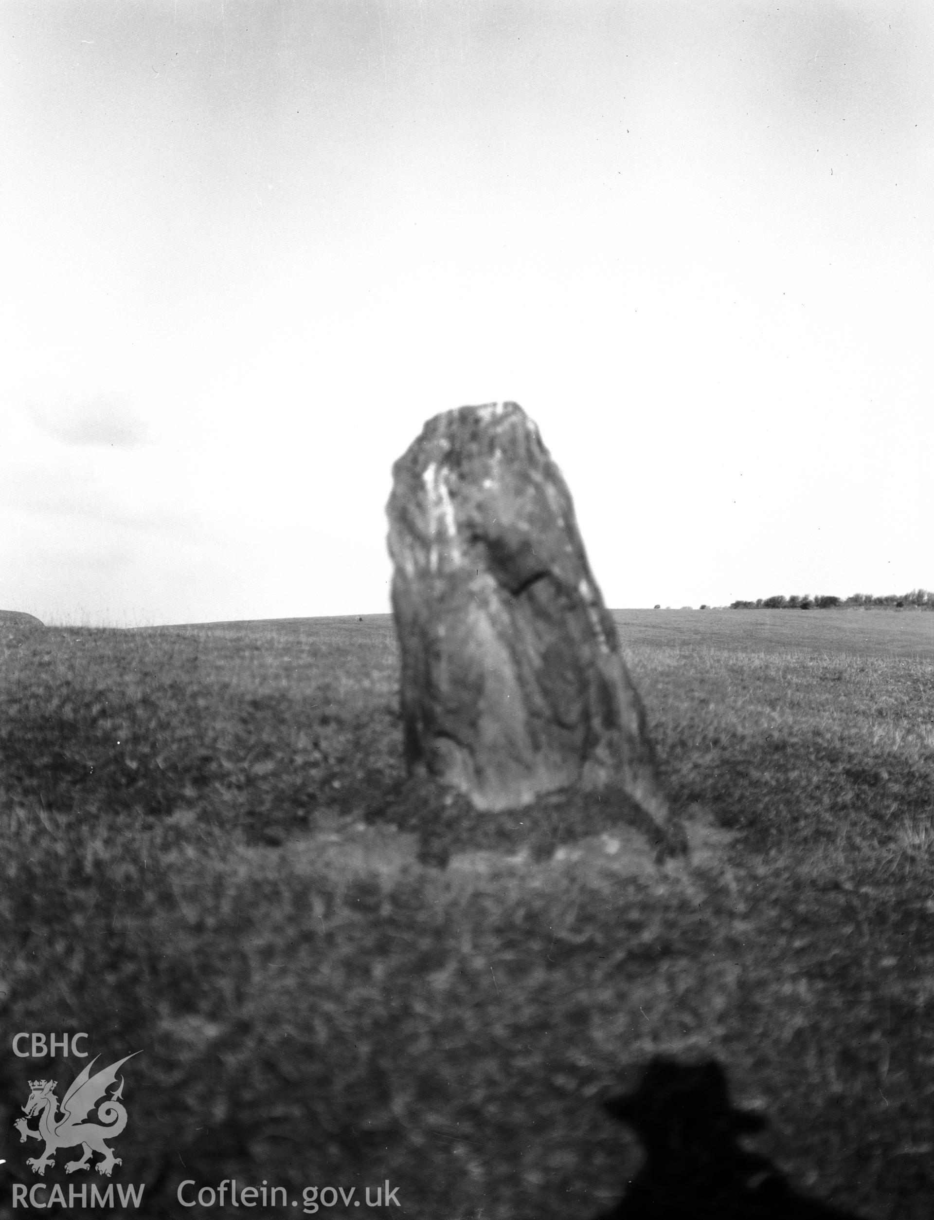 Digitised copy of a black and white negative showing Trefwri Maen Hir, produced by RCAHMW before 1960