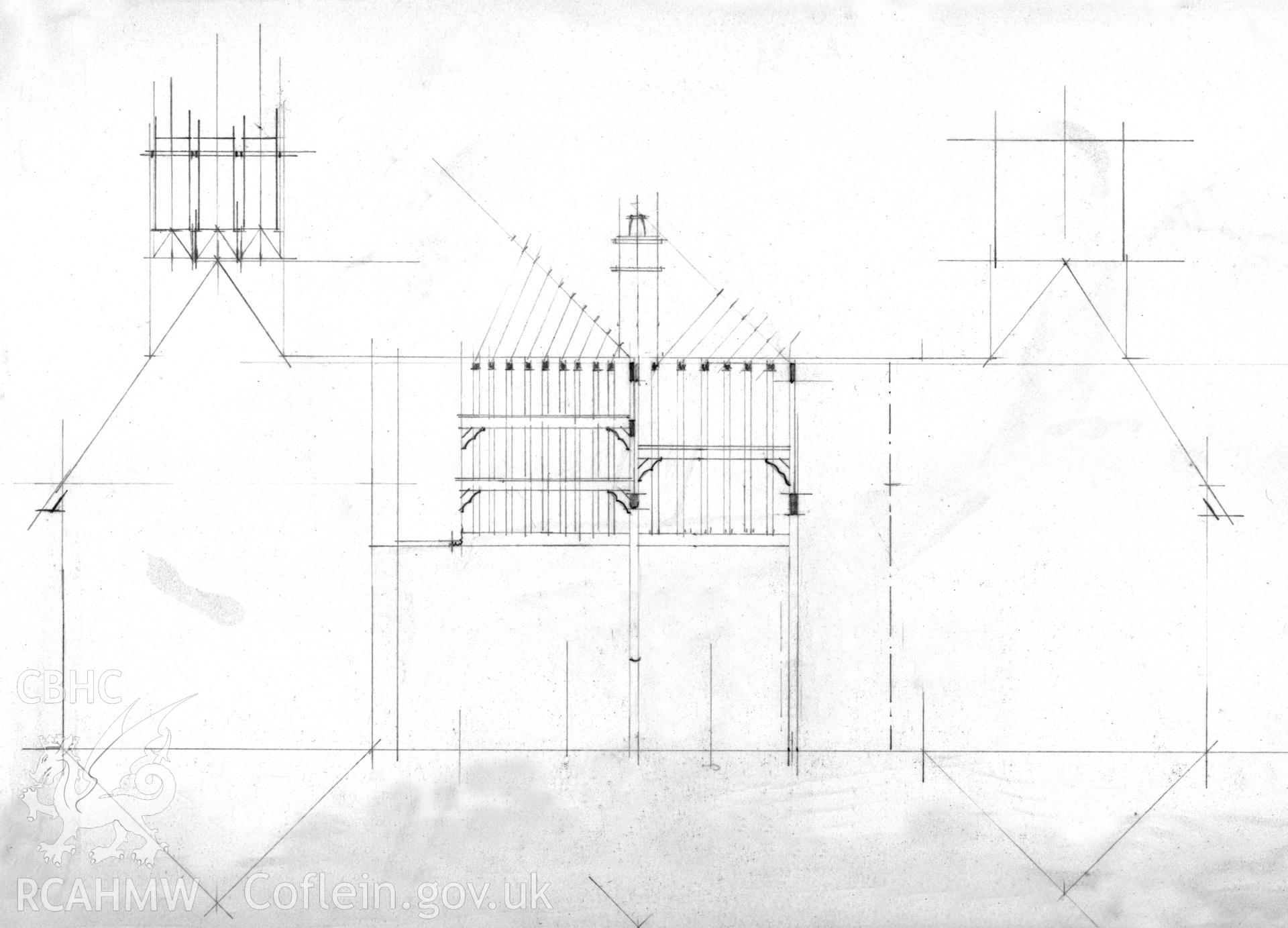 RCAHMW drawing showing section at Lower Berse, Bersham.