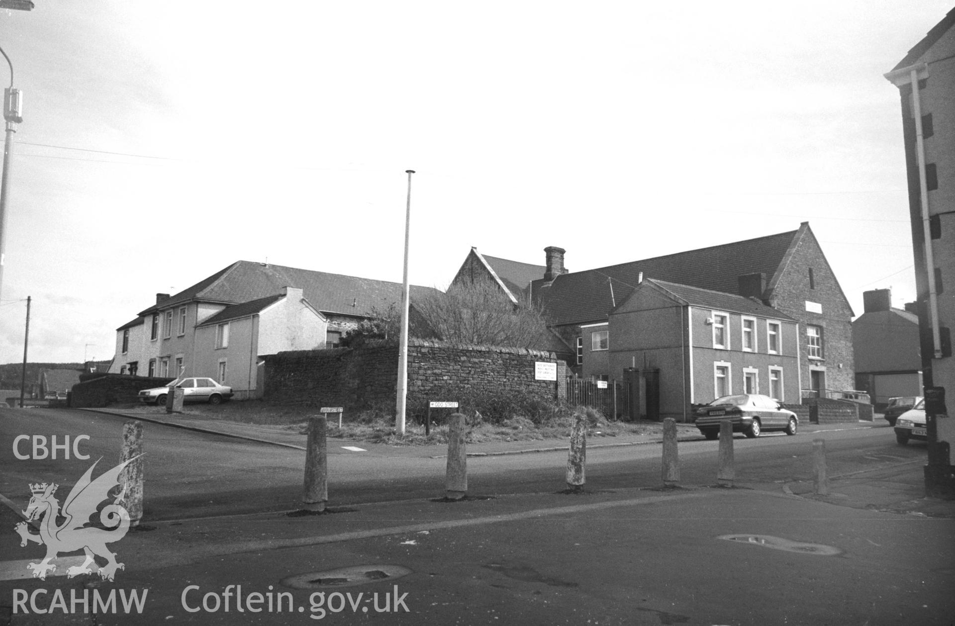 Photograph of Hafod Copperworks School, Hafod, Swansea: from the north-west, showing the original school houses to the left.