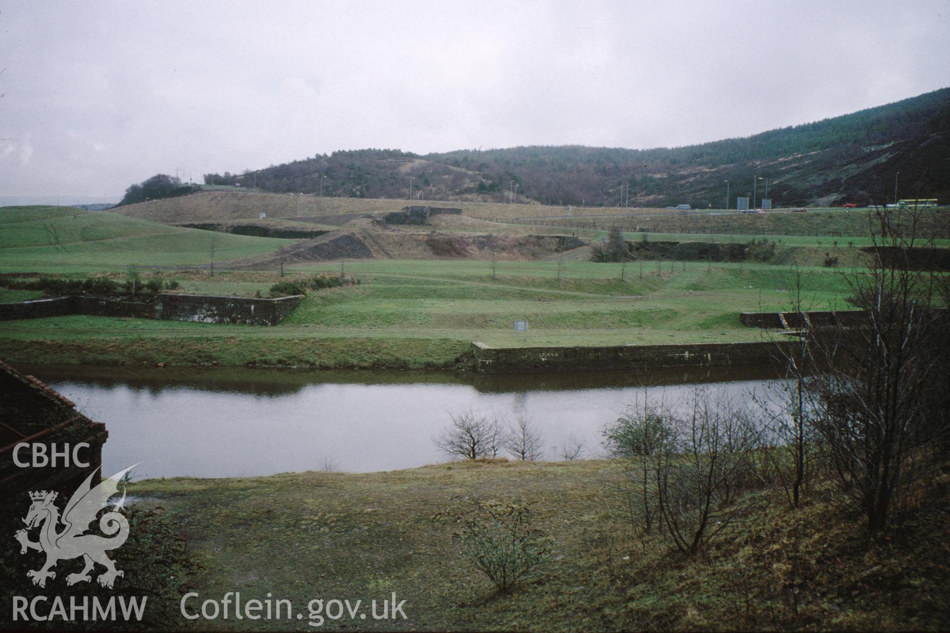 Colour slide of Hafod Copperworks, Swansea: showing works wall and north dock arch looking south-east.