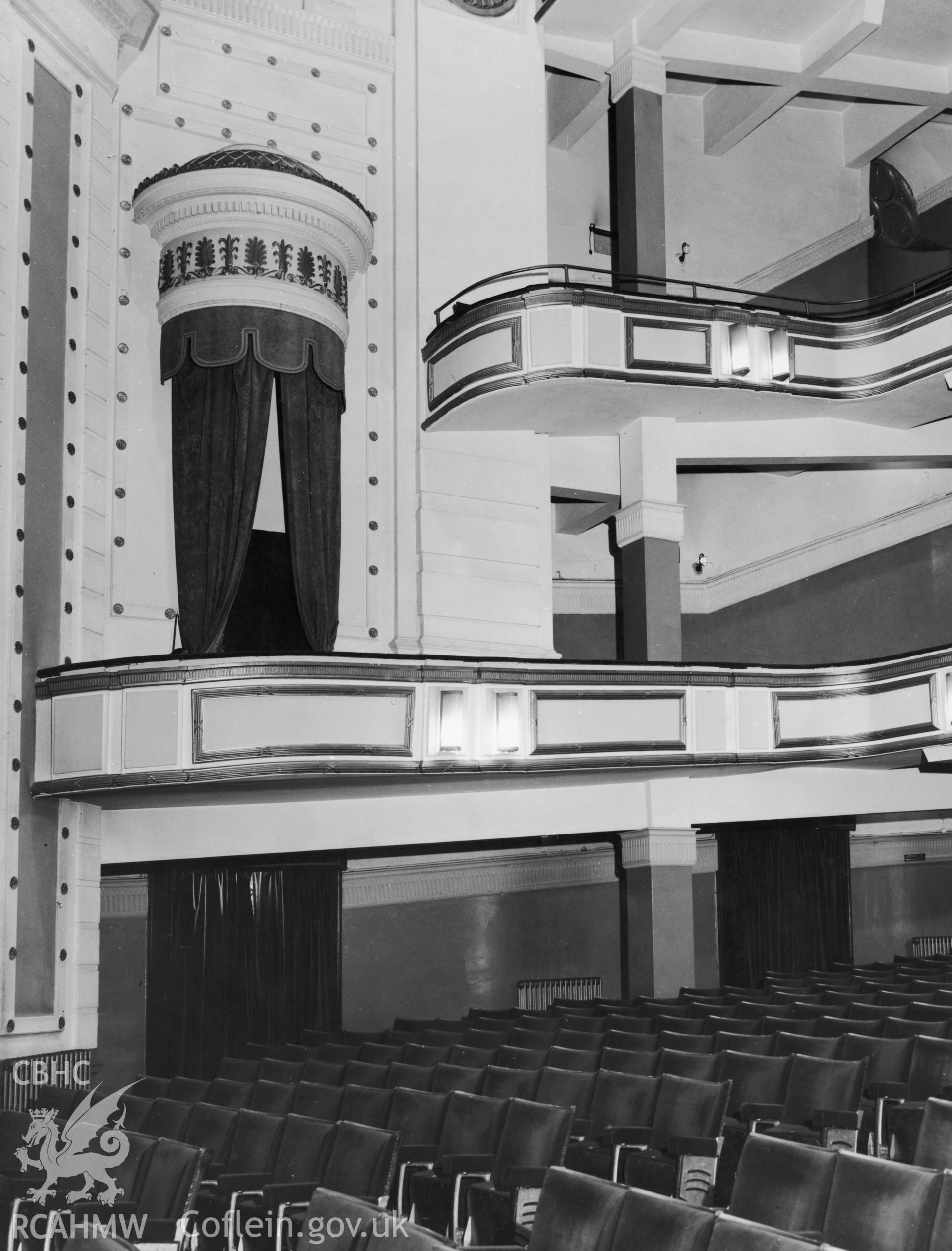 One black and white print of the Prince of Wales Theatre, Cardiff, showing the interior -  auditorium. Undated but received by NBR on 22/03/1960.