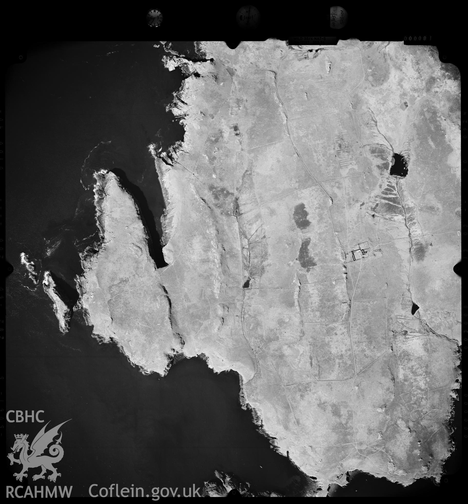 Digitized copy of an aerial photograph showing Skomer Island, taken by Ordnance Survey,  2001.