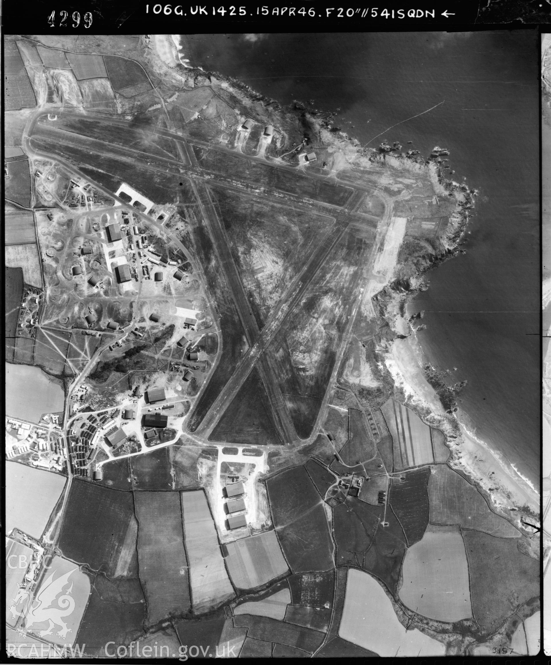 Black and white vertical aerial photograph taken by the RAF on 15/04/1946 centred on SM79200680 at a scale of 1:10000. The photograph includes part of Dale community in Pembrokeshire.