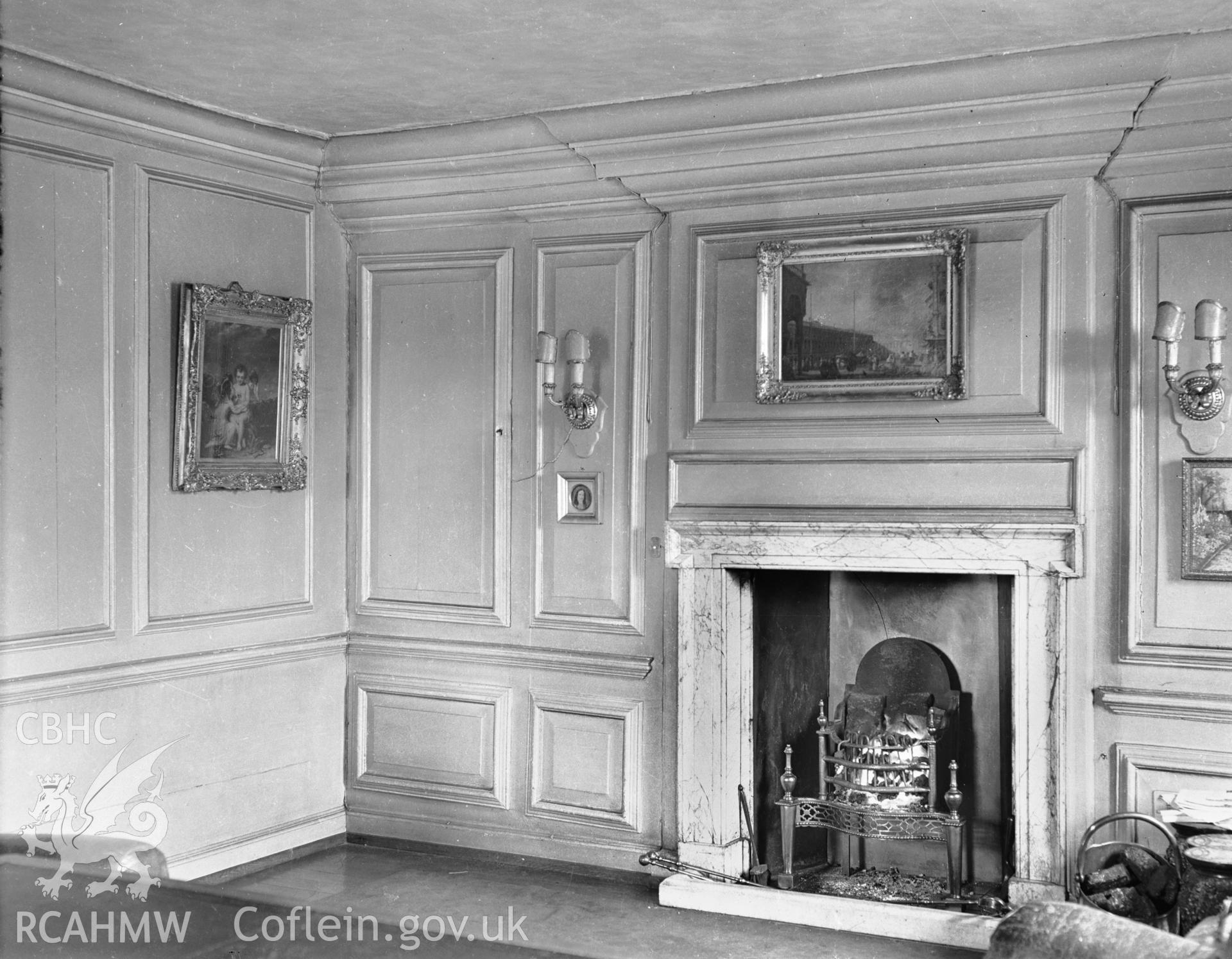 Interior view showing panelling in a room on the ground floor.