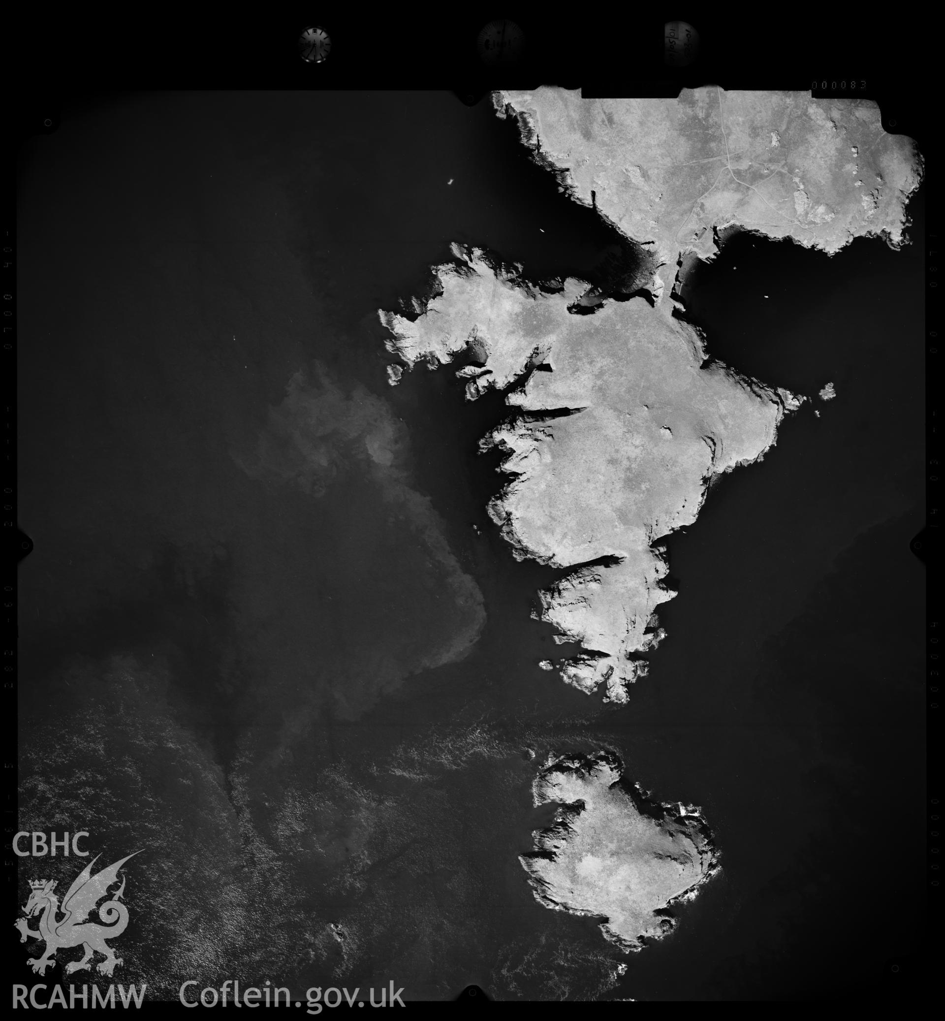 Digitized copy of an aerial photograph showing Skomer Island, taken by Ordnance Survey,  2001.