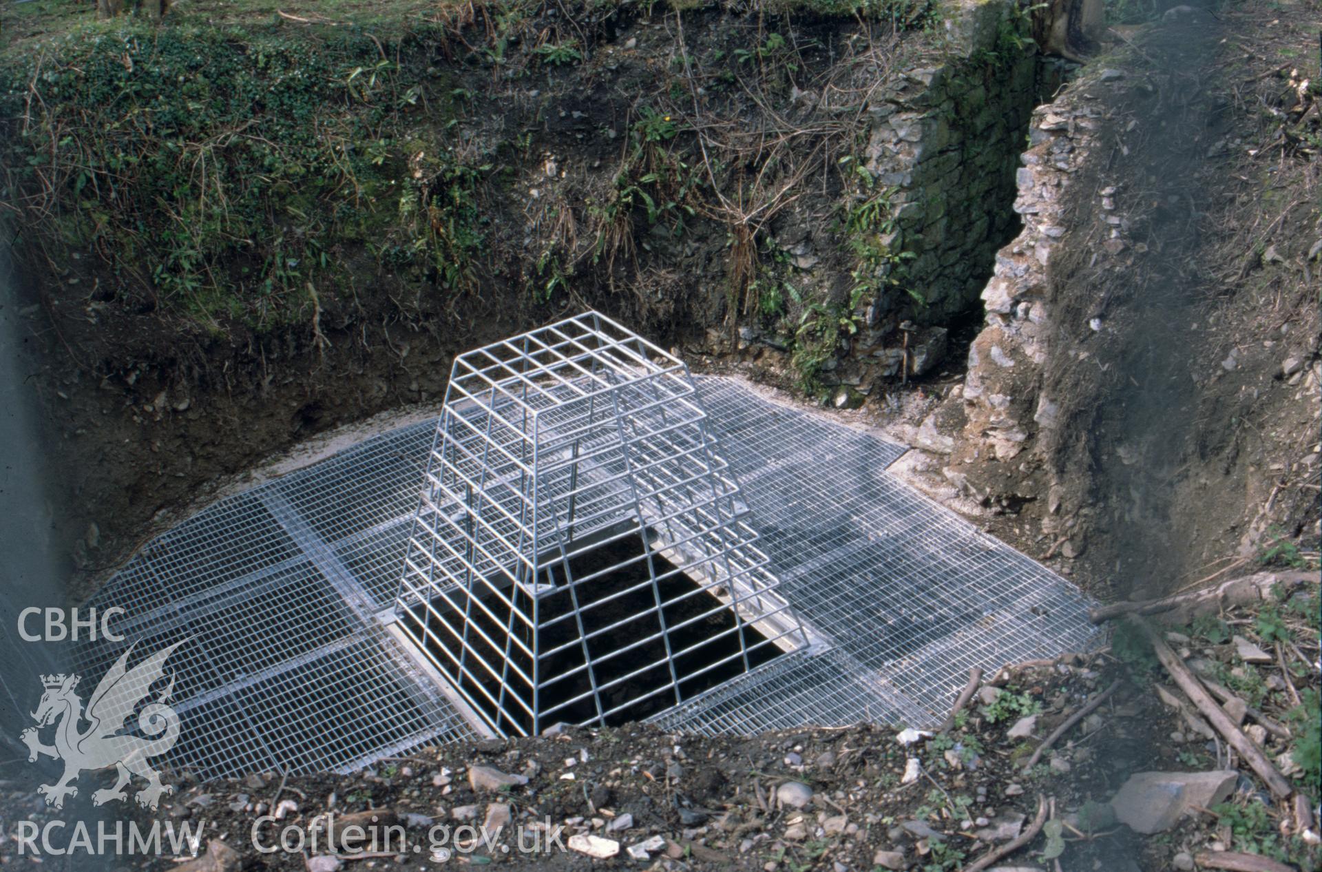 Digitized 35mm slide showing Pennant Mine, engine house restoration.