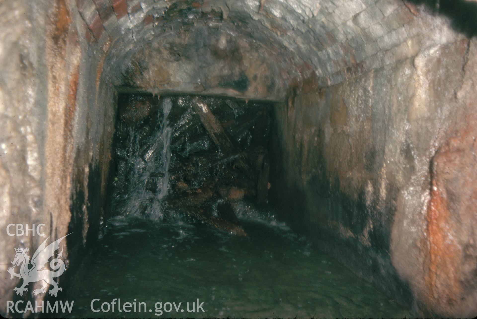 Digitized 35mm slide showing the brass battery works culvert, Holywell.