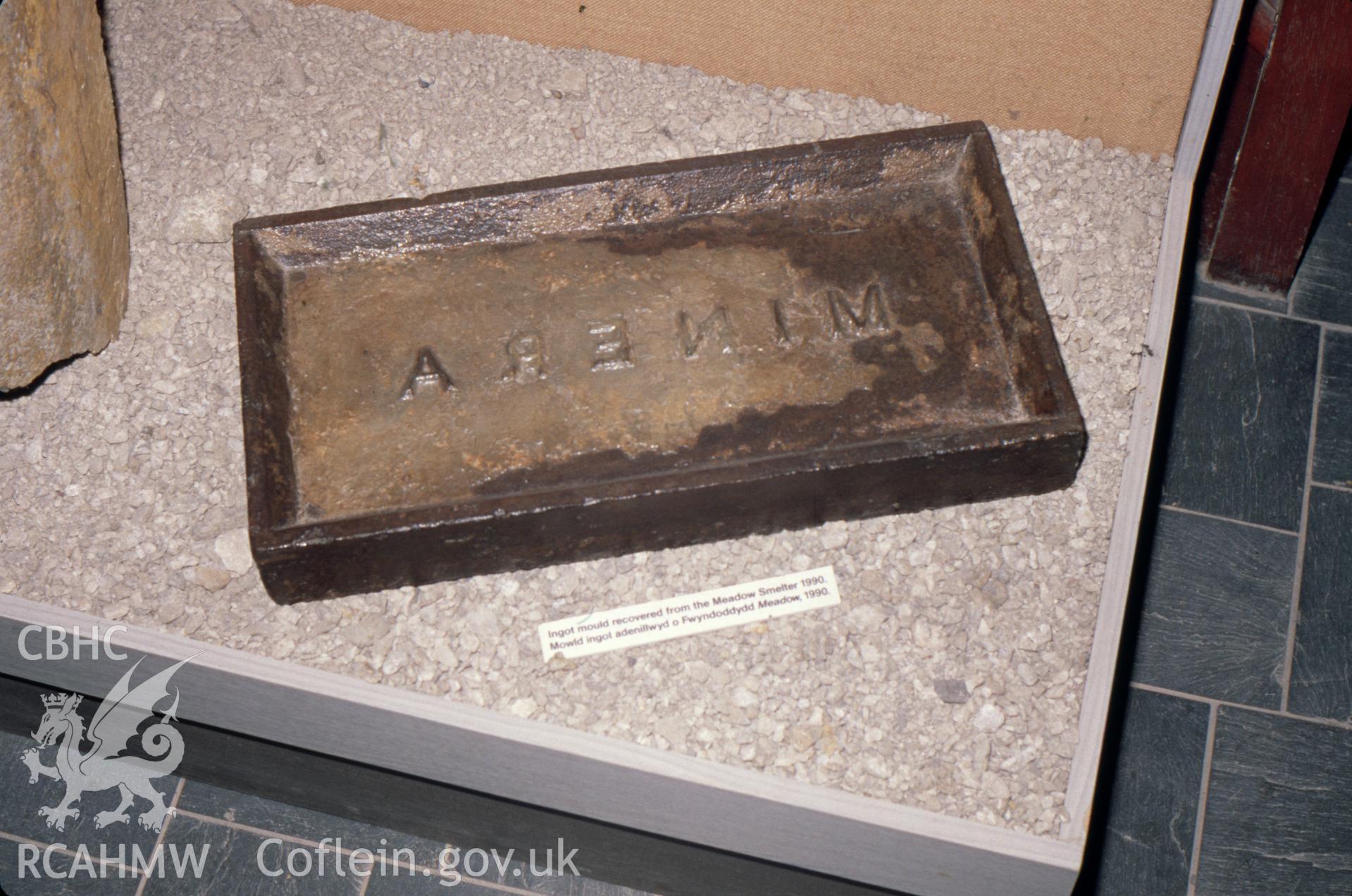 Digitized 35mm slide showing Minera smelting works ingot mould.