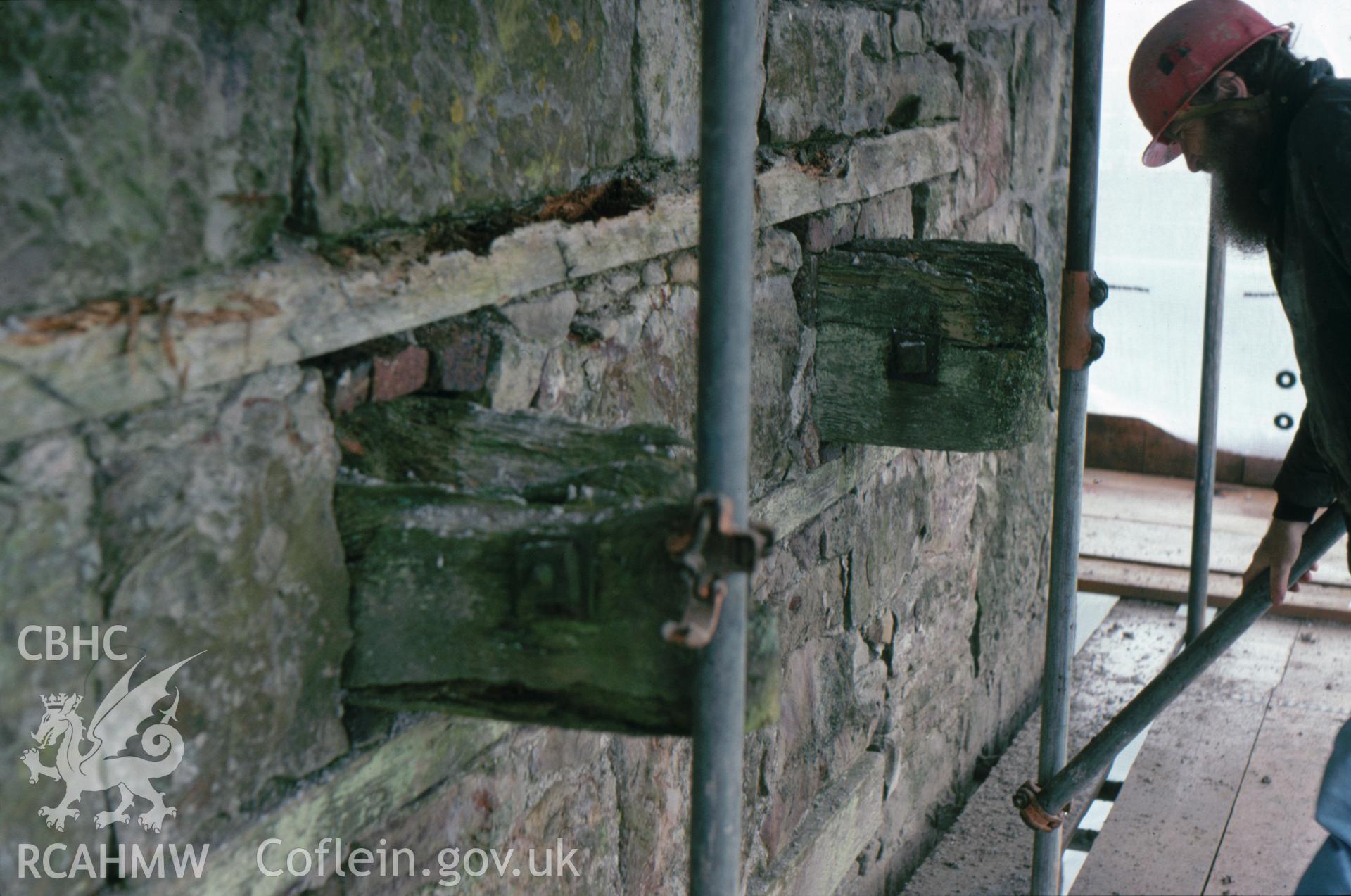 Digitized 35mm slide showing Pennant Mine, engine house restoration .