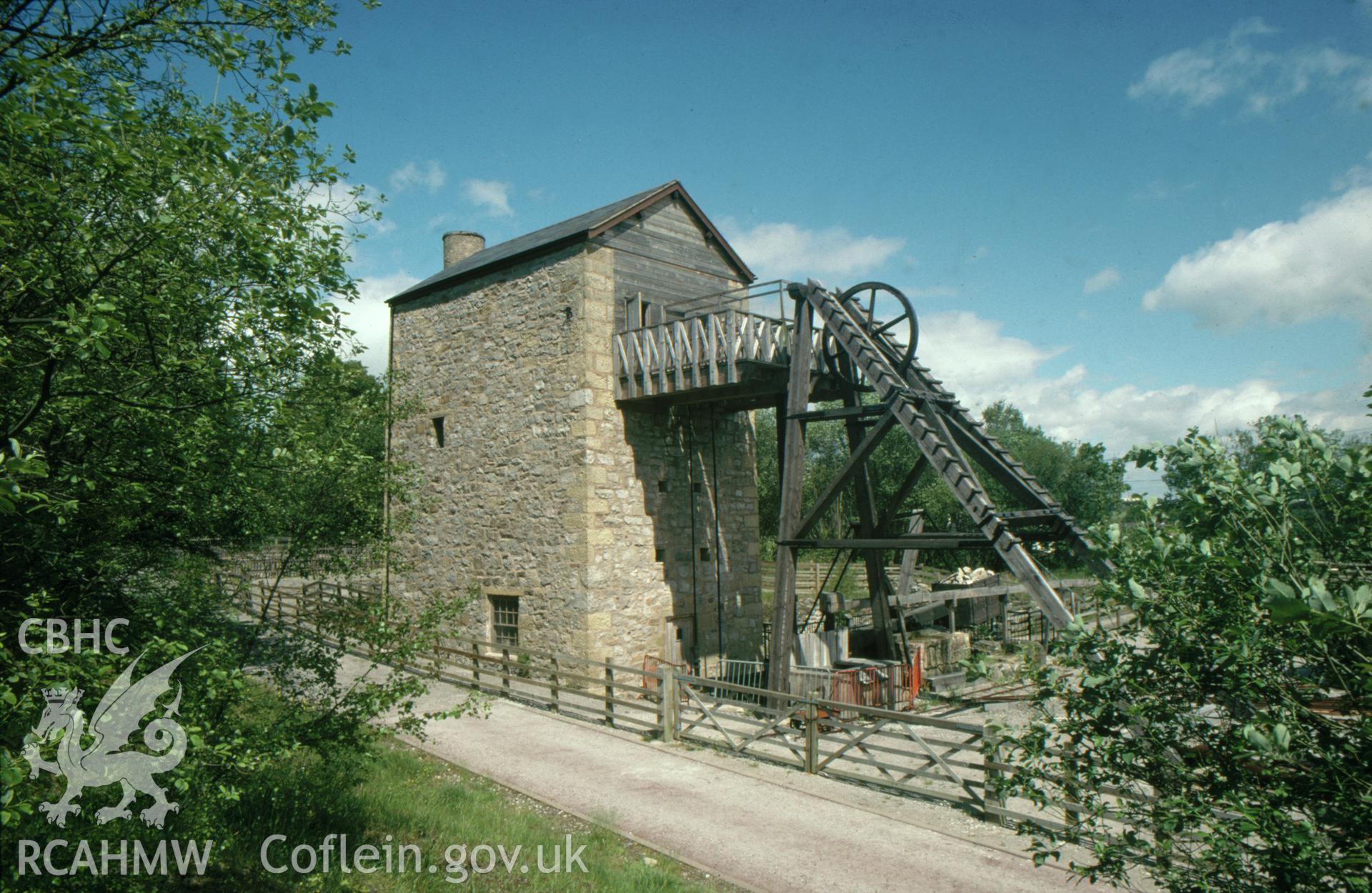 Digitized 35mm slide showing City Shaft engine-house, Minera.