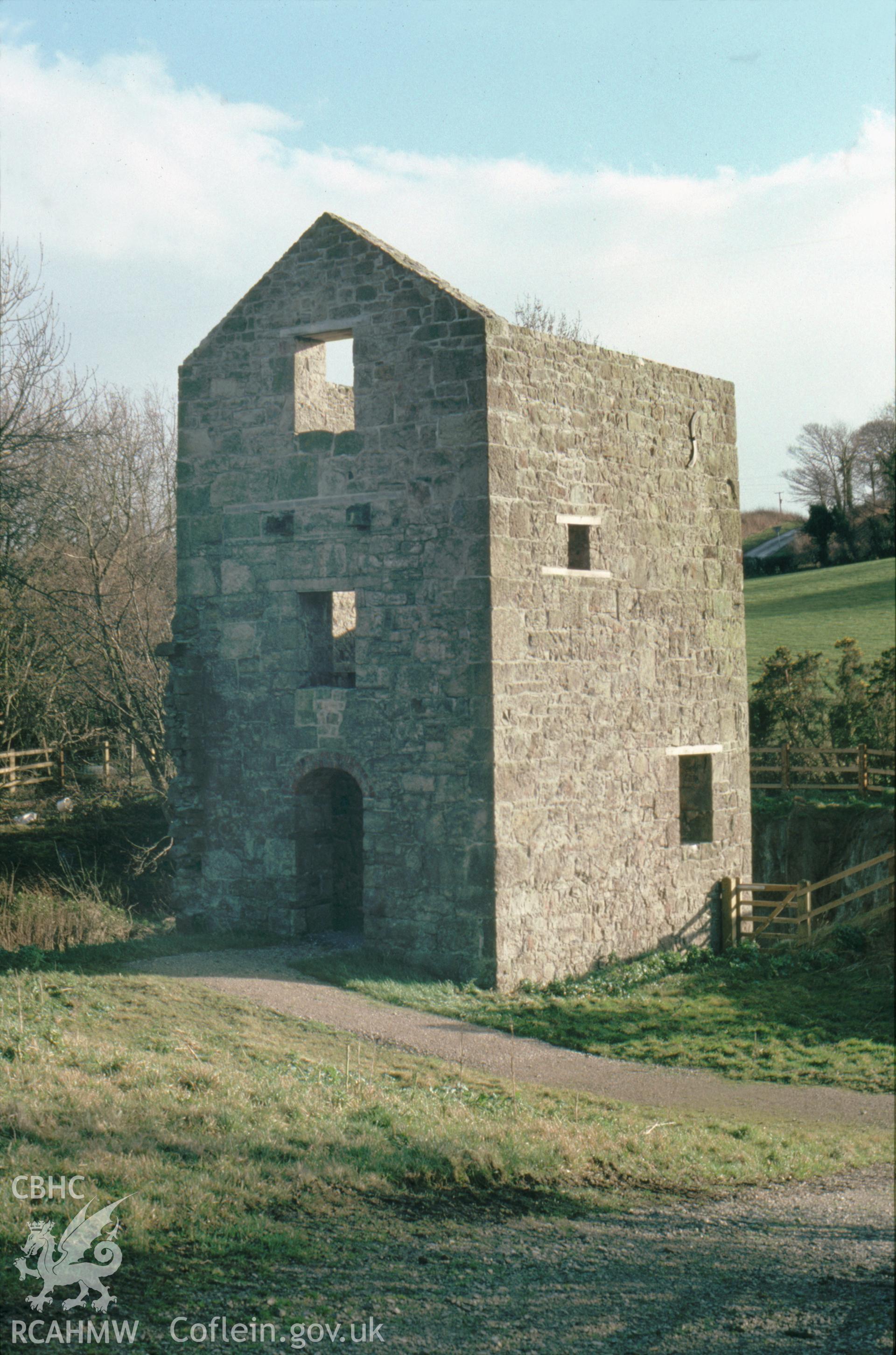 Digitized 35mm slide showing Pennant Mine. engine house restored.