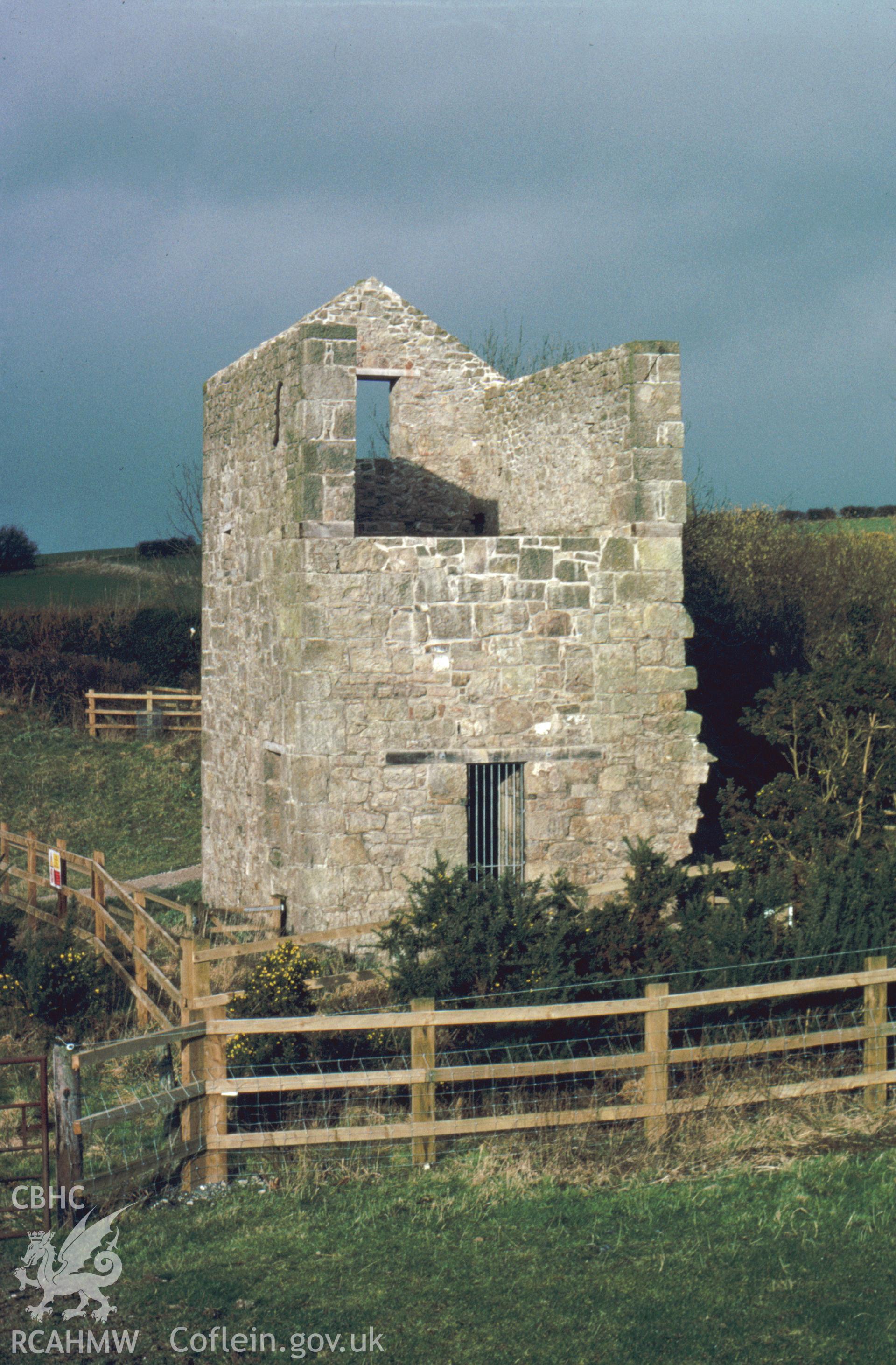 Digitized 35mm slide showing Pennant Mine. engine house restored.