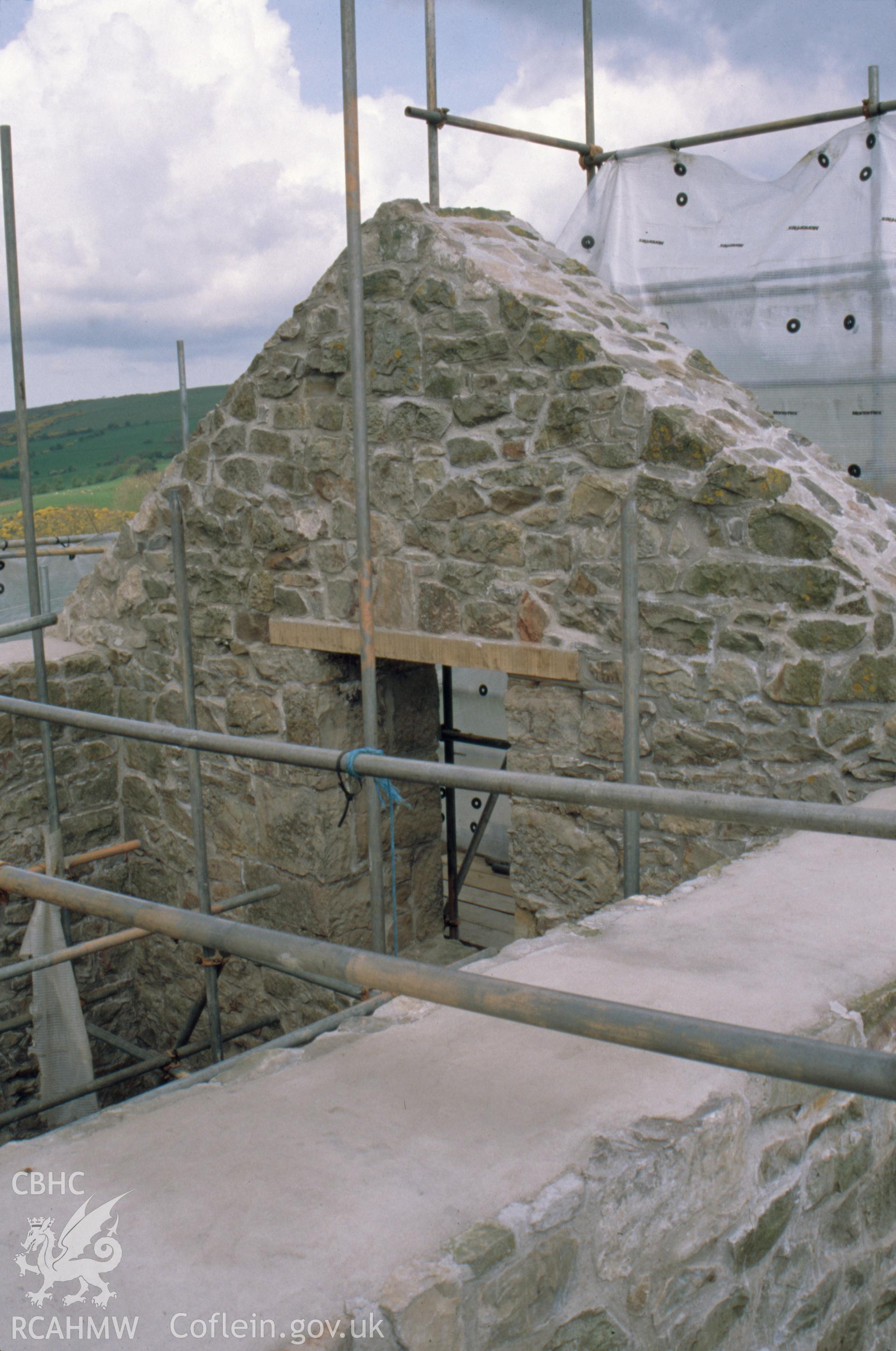 Digitized 35mm slide showing Pennant Mine, engine house restoration.