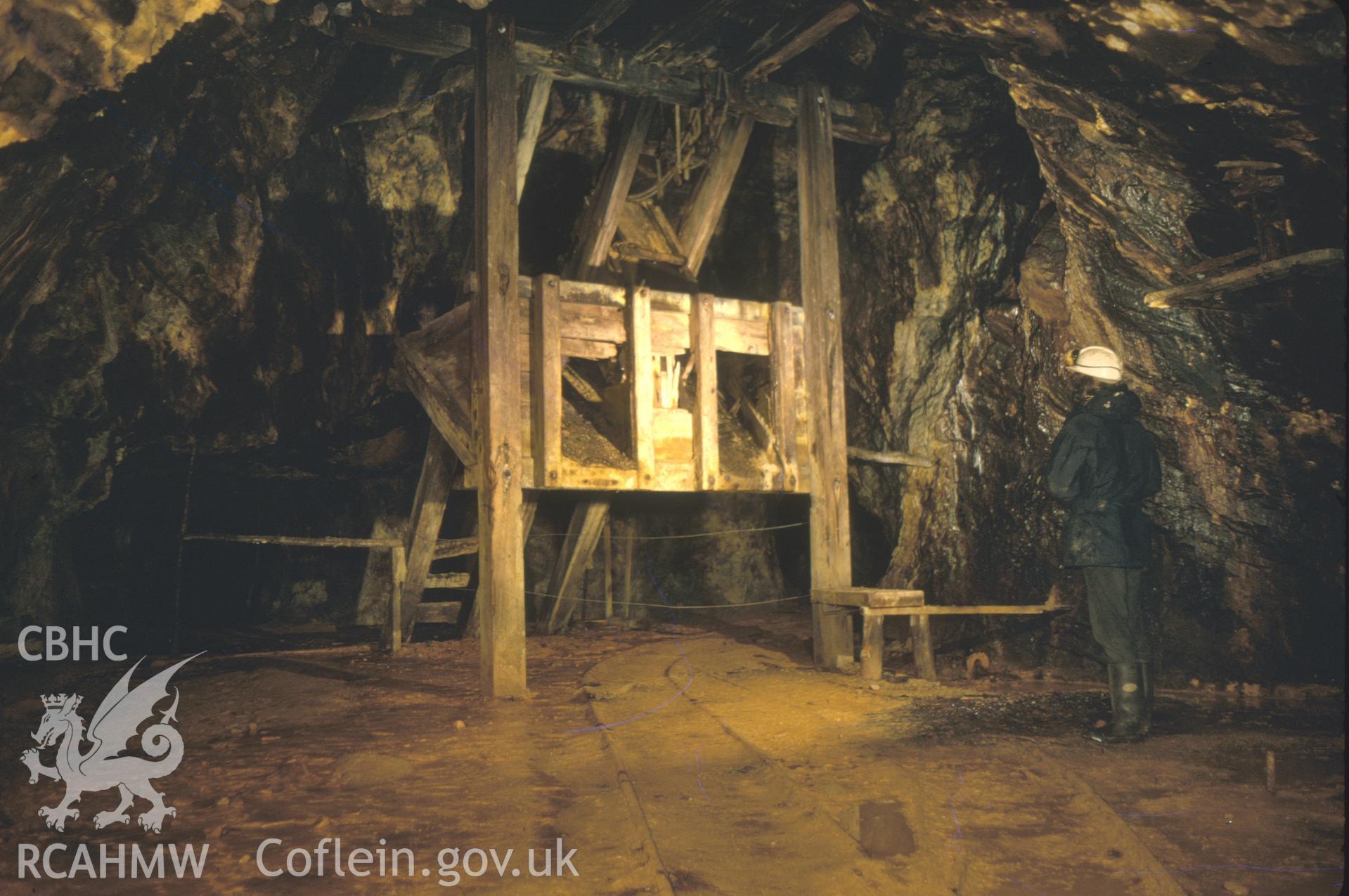 Digitized 35mm slide of Gwynfynydd Gold Mine headframe.