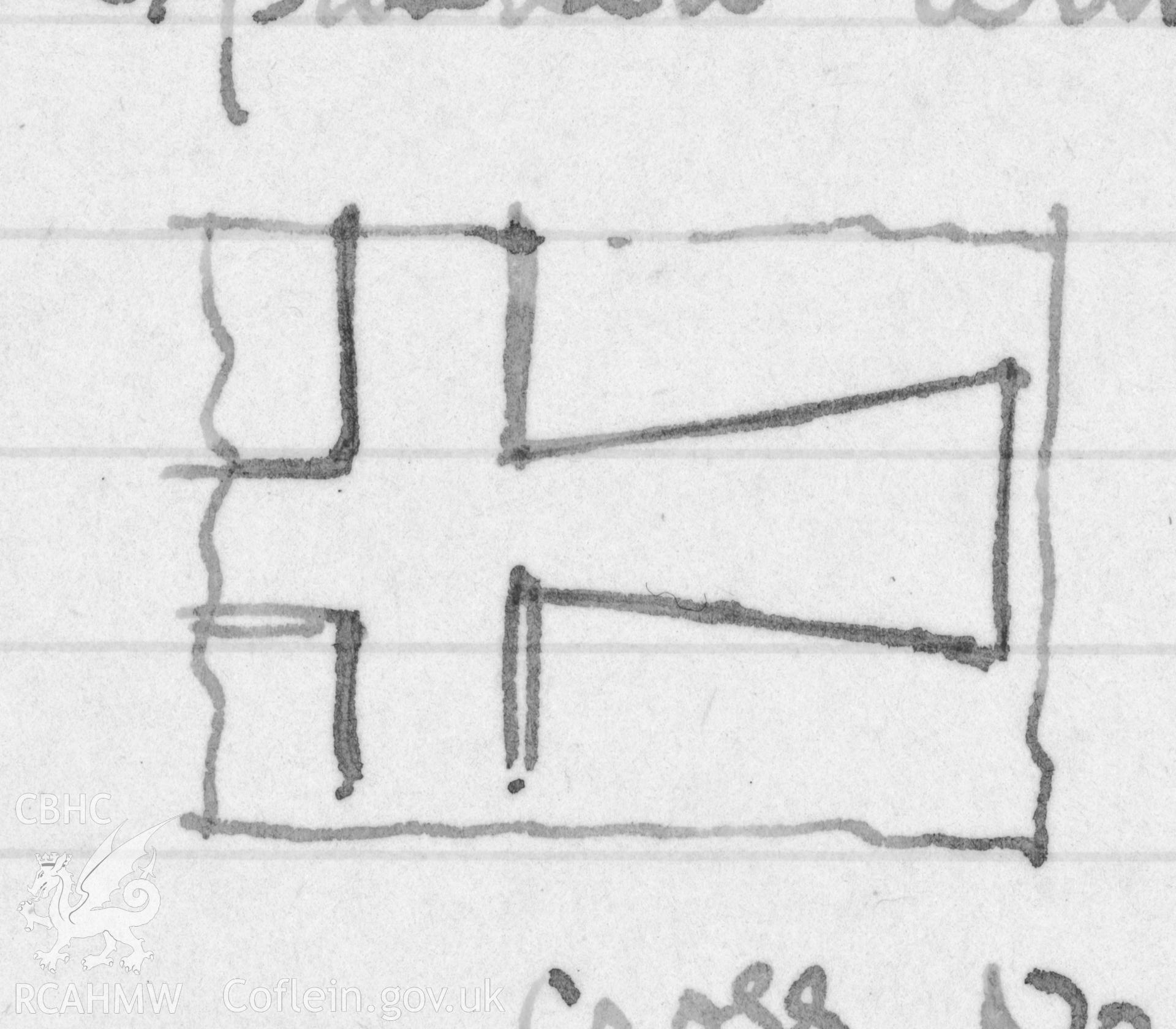 Investigator's report for St Peter's Church, Newborough, including floor plan and sketch of cross.