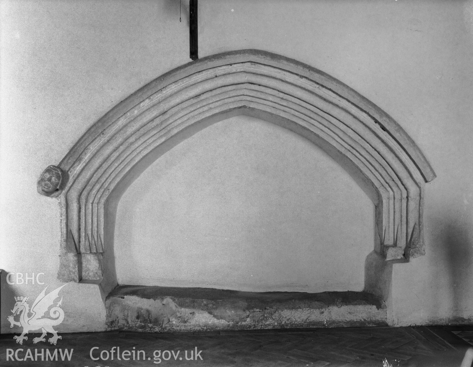 Interior view showing tomb recess in the north wall of the nave.