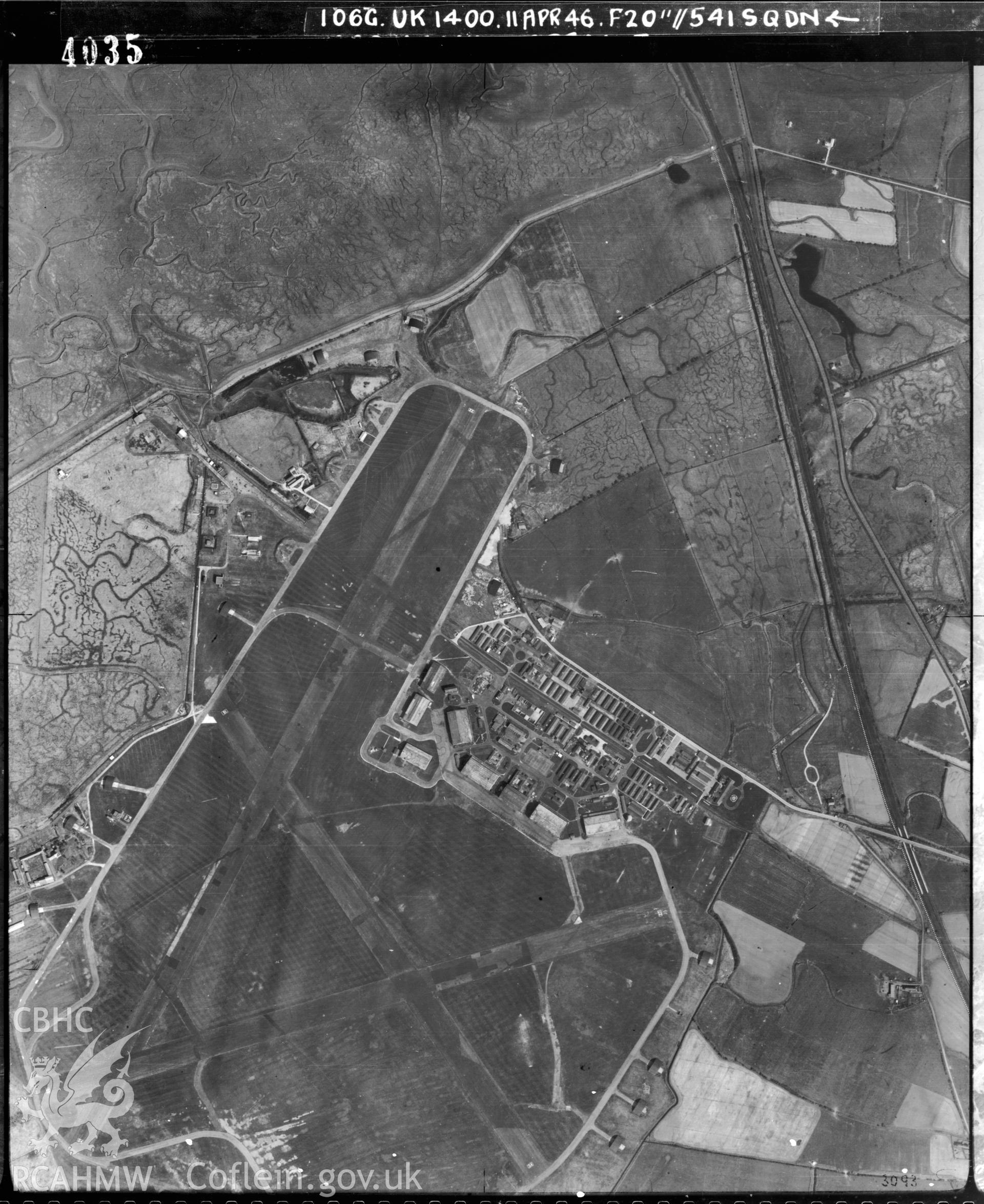 Black and white vertical aerial photograph taken by the RAF on 11/04/1948 centred on SN40620417 at a scale of 1:10000. The photograph includes part of Cefn Sidan community in Carmarthenshire.