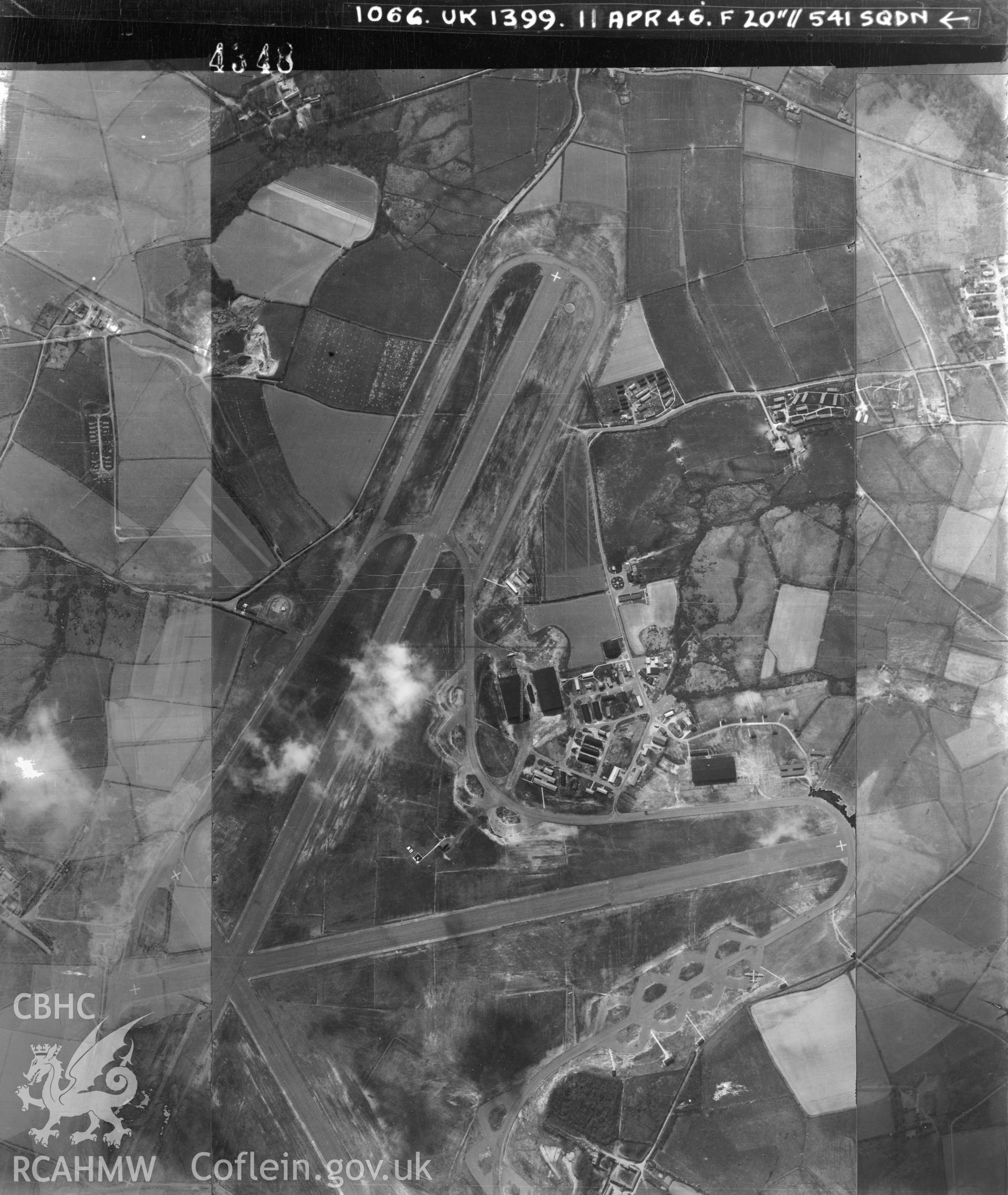 Black and white vertical aerial photograph taken by the RAF on 11/04/1946 centred on SM85162454 at a scale of 1:10000. The photograph includes part of Brawdy community in Pembrokeshire.