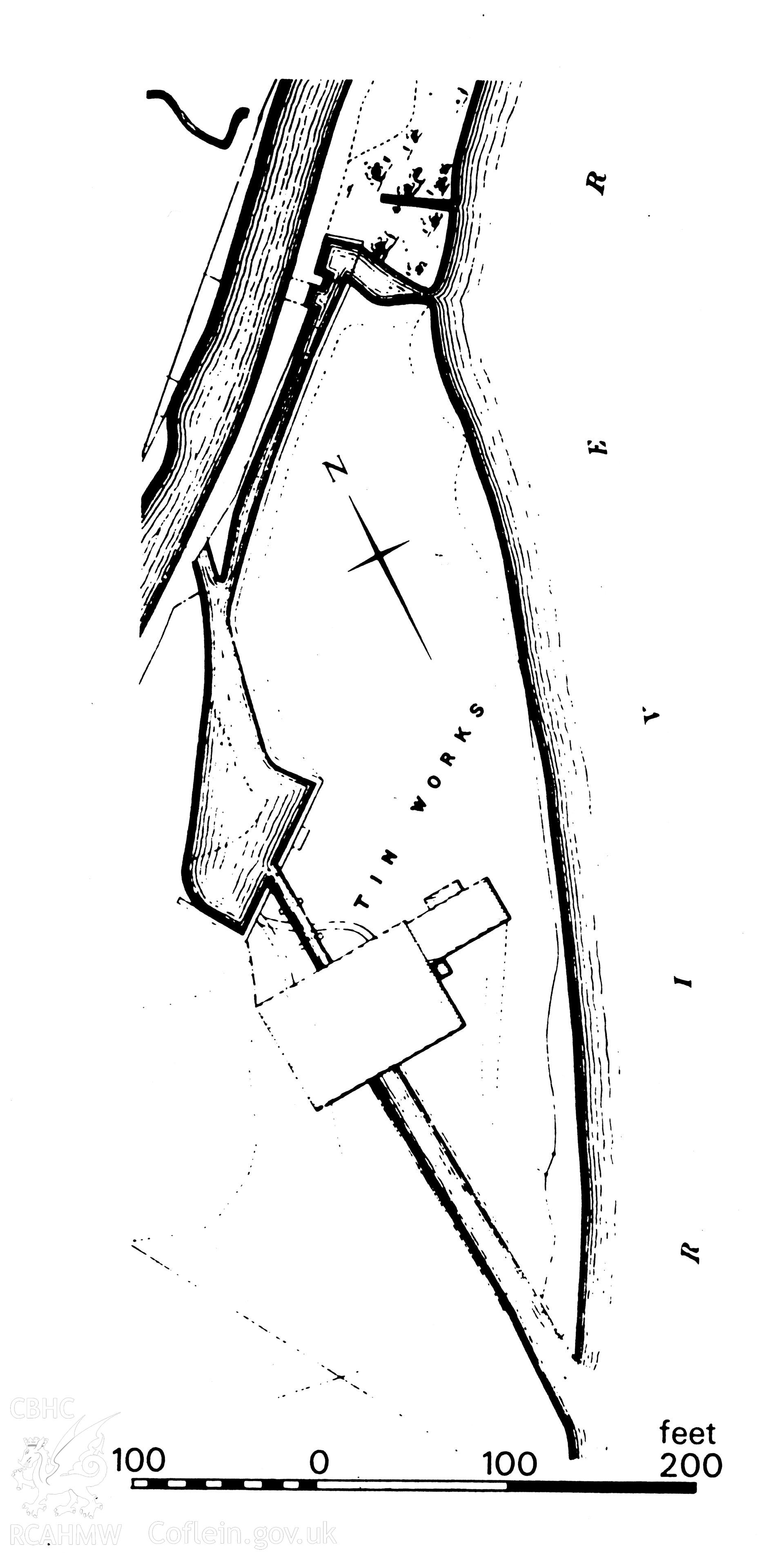 Location plan showing the Pheasant Bush Tinplate Works taken from GWR Book of Swansea Canal Maps, as published in RCAHMW publication "Copperopolis", p.57, fig. 86.