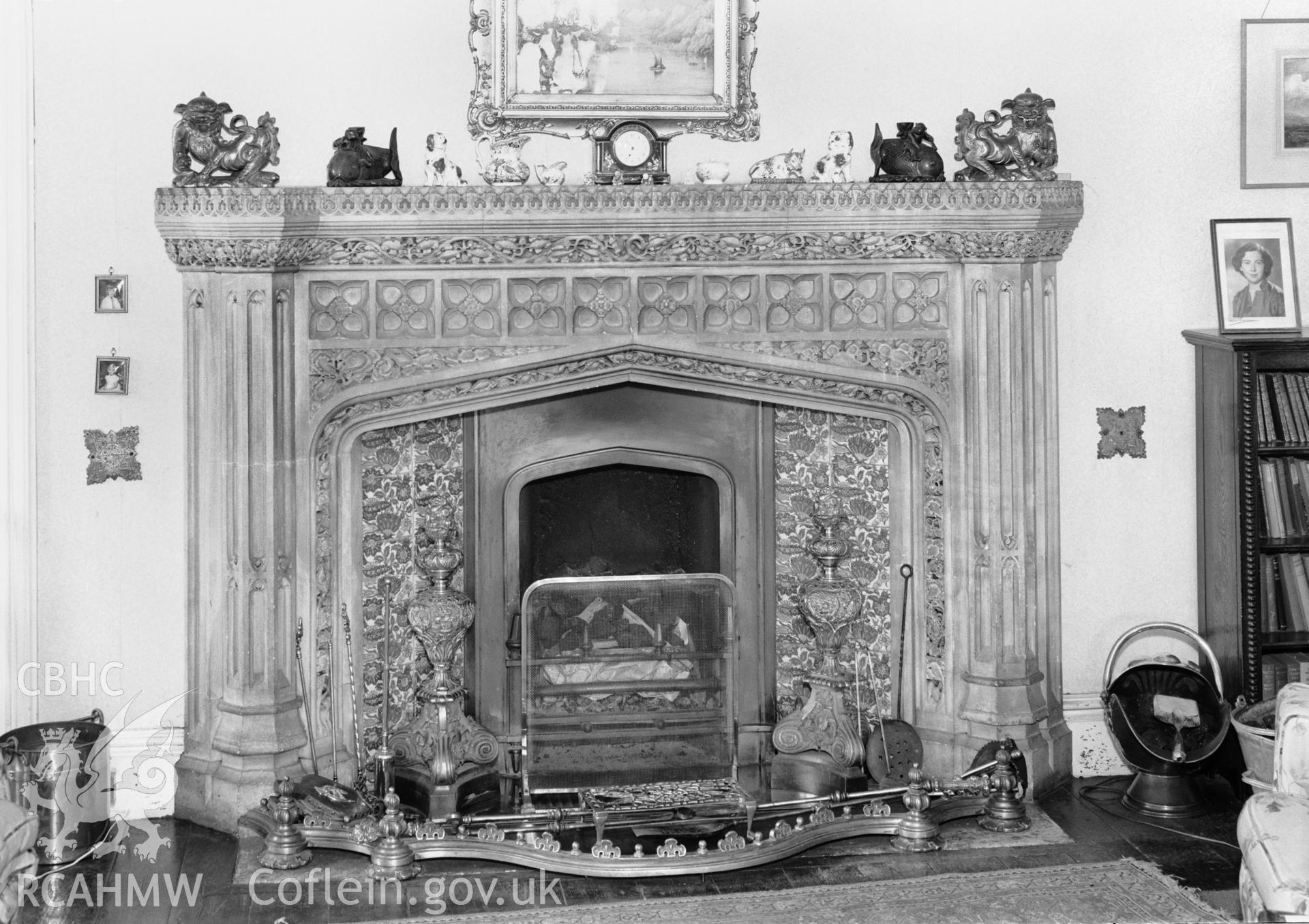 The fireplace in the drawing room at Treberfedd House.