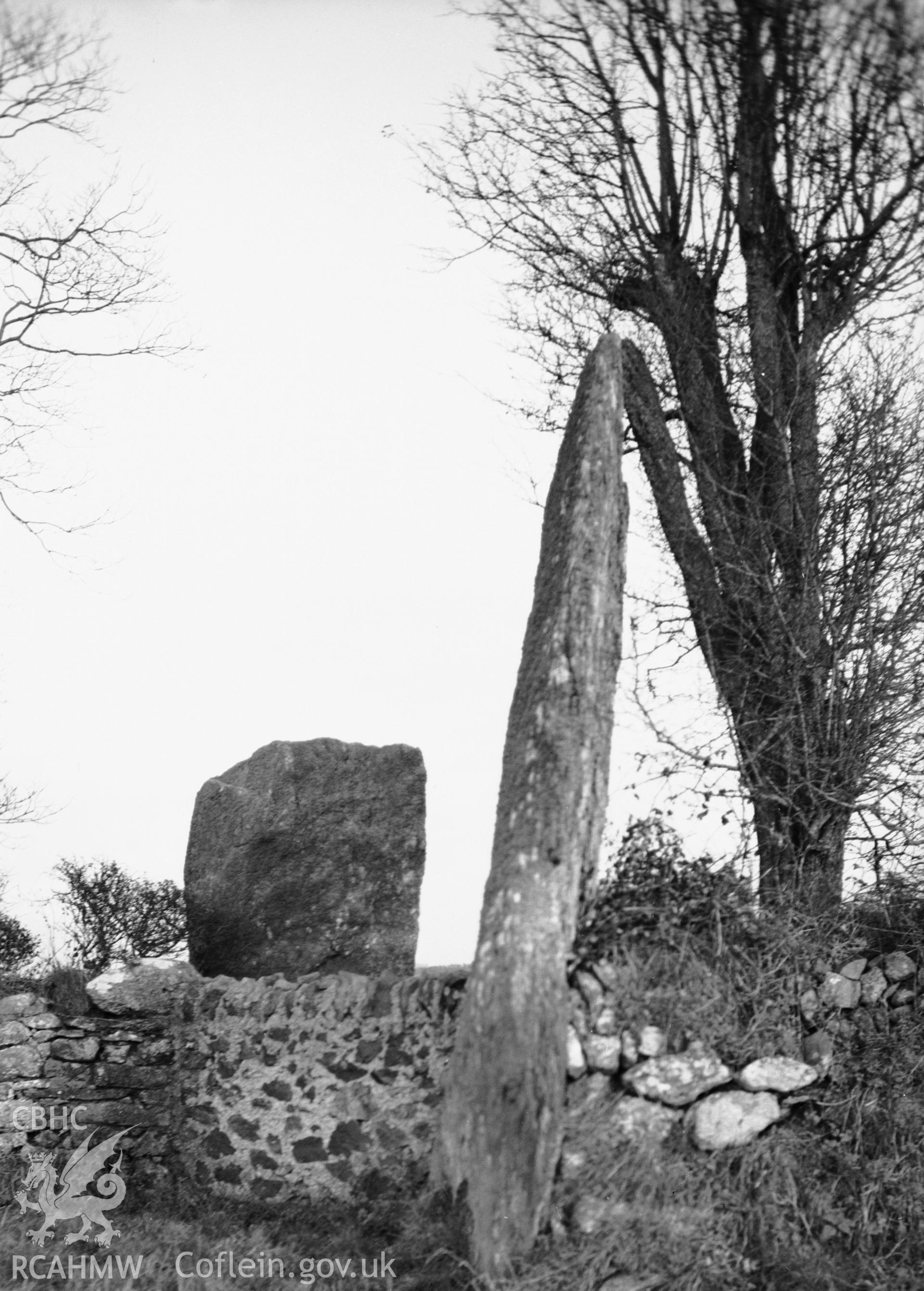 One black and white photograph showing Bryngwyn stone, taken by RCAHMW , before 1960.