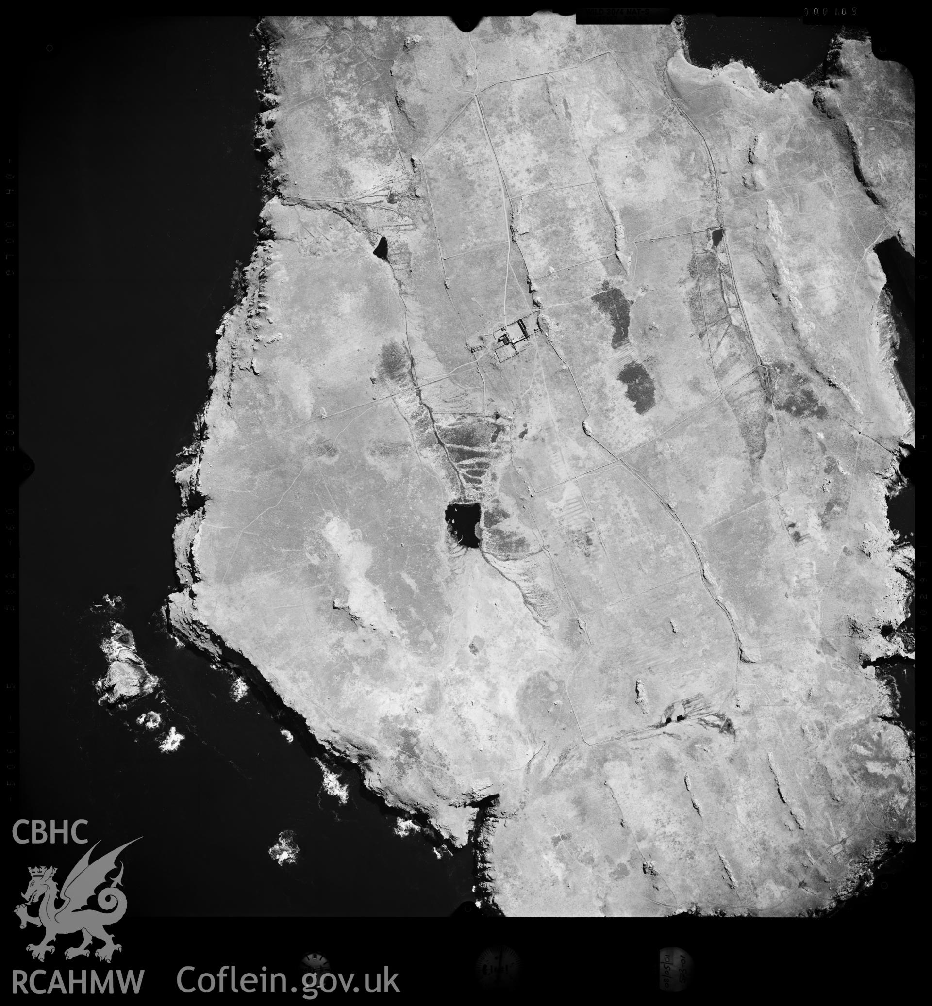 Digitized copy of an aerial photograph showing Skomer Island, taken by Ordnance Survey,  2001.