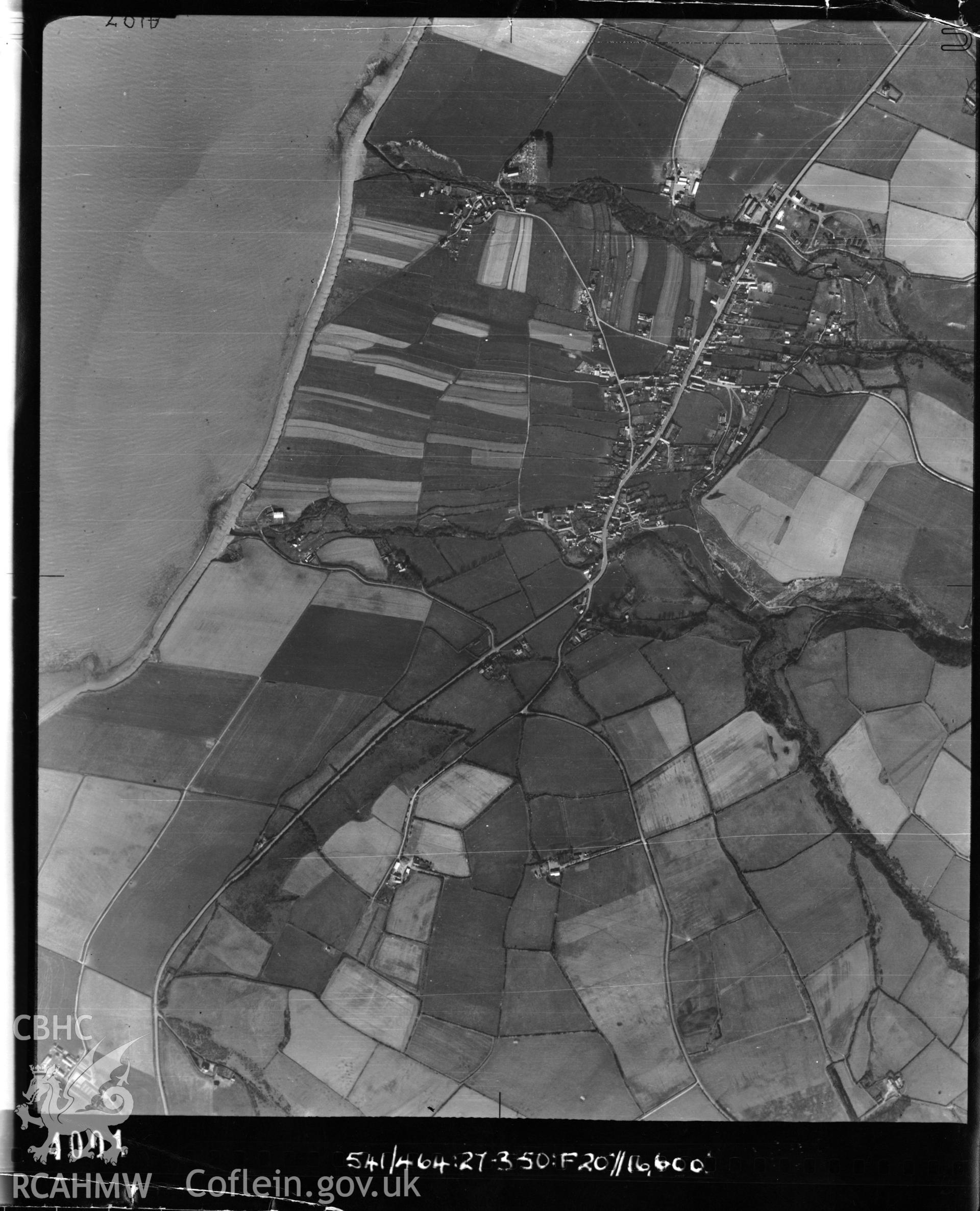 Black and white vertical aerial photograph taken by the RAF on 27/03/1950 centred on SN51176672 at a scale of 1:10000. The photograph includes part of Llansantffraed community in Ceredigion.