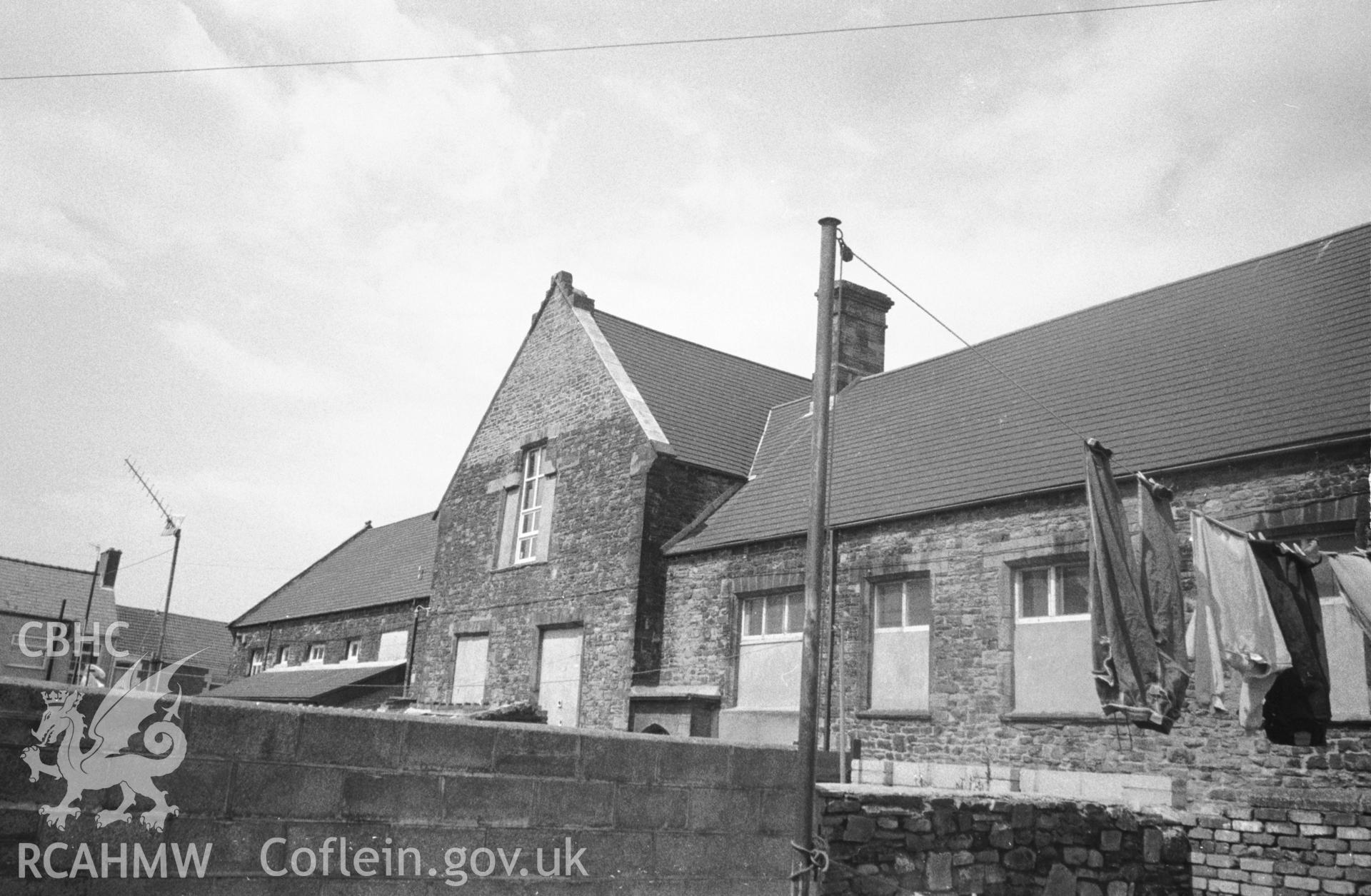 Photograph of St John the Baptist Church, Hafod, Swansea: showing the south front (the playground) from the south-west.