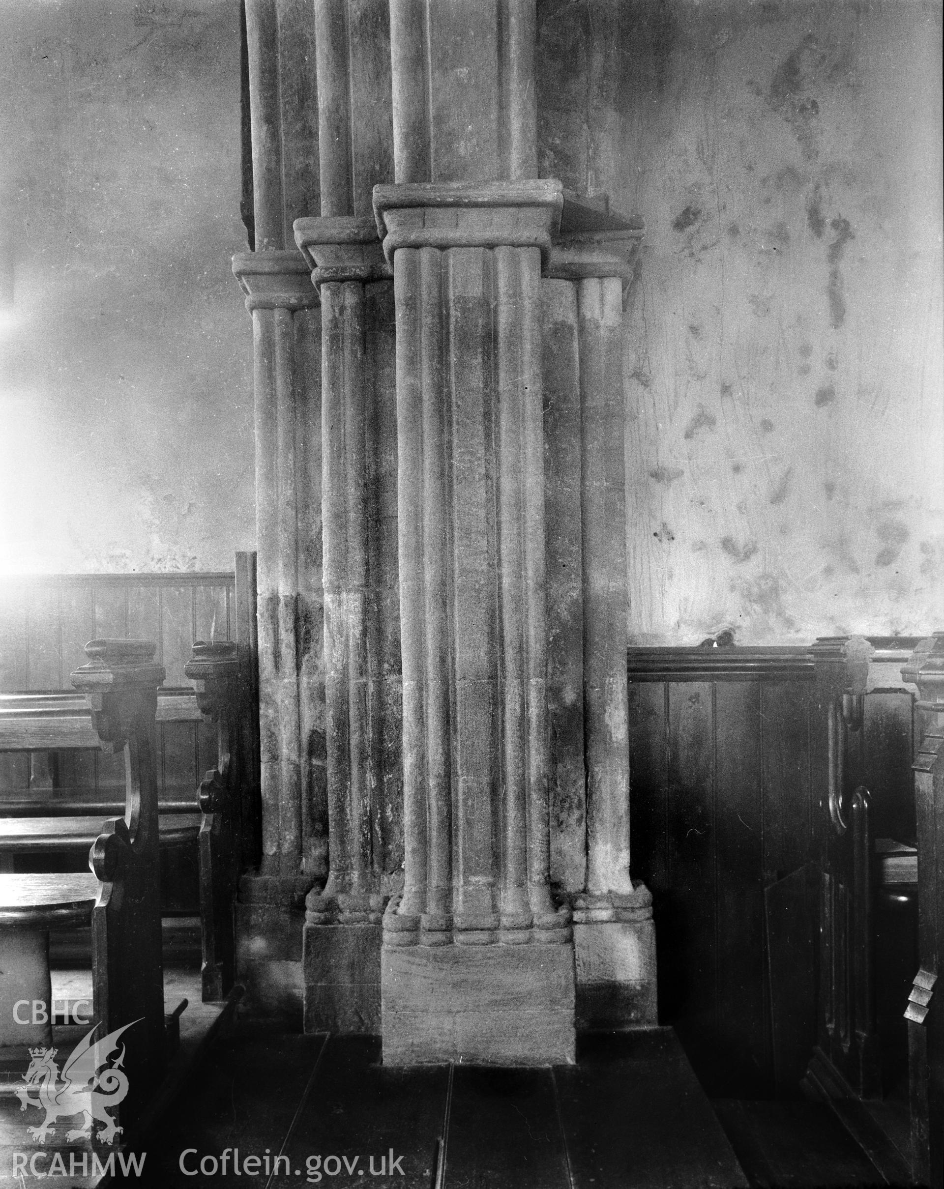 Digitised copy of a black and white negative showing St Cadwaladr's church, produced by RCAHMW, July 1931.