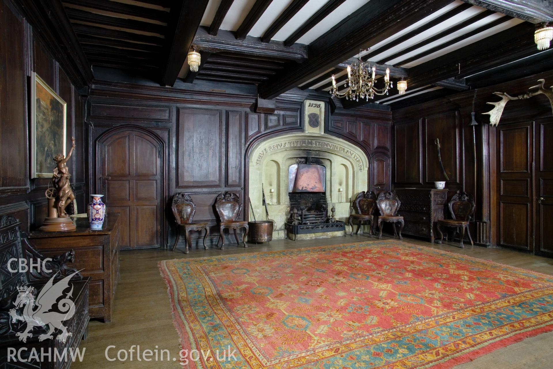 Interior, panelled room looking northeast.