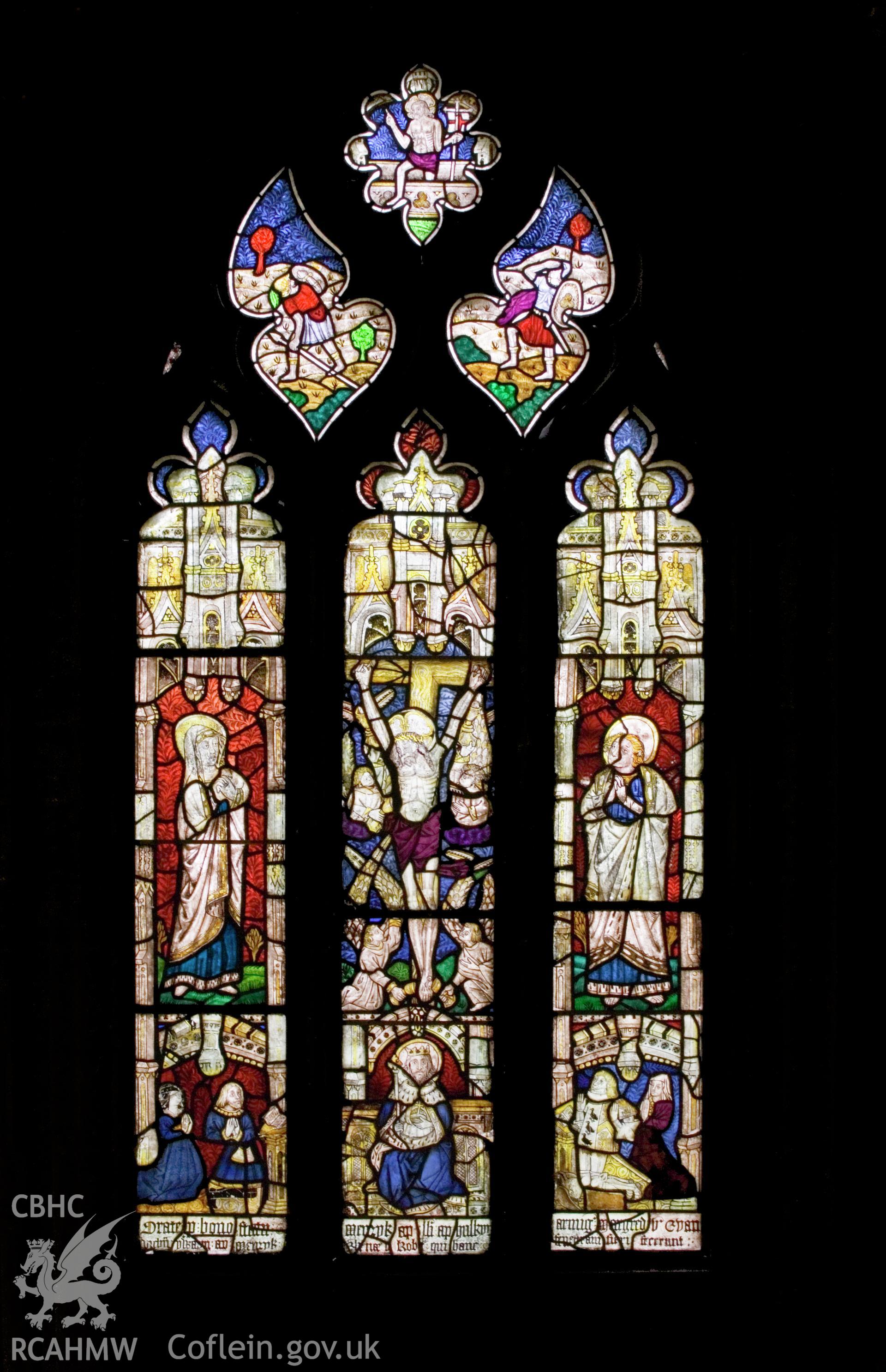 Stained glass window in east wall.