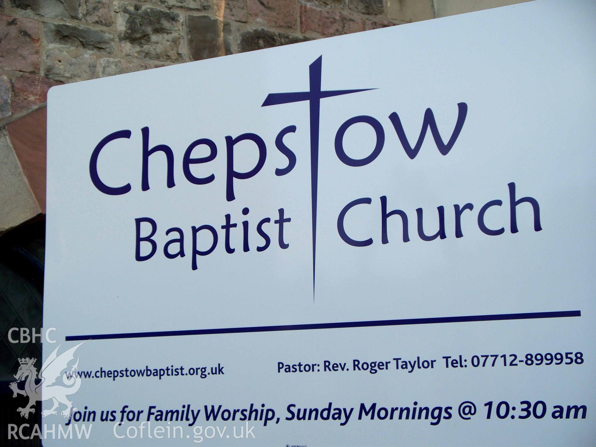 Chepstow Baptist Church order of services board.