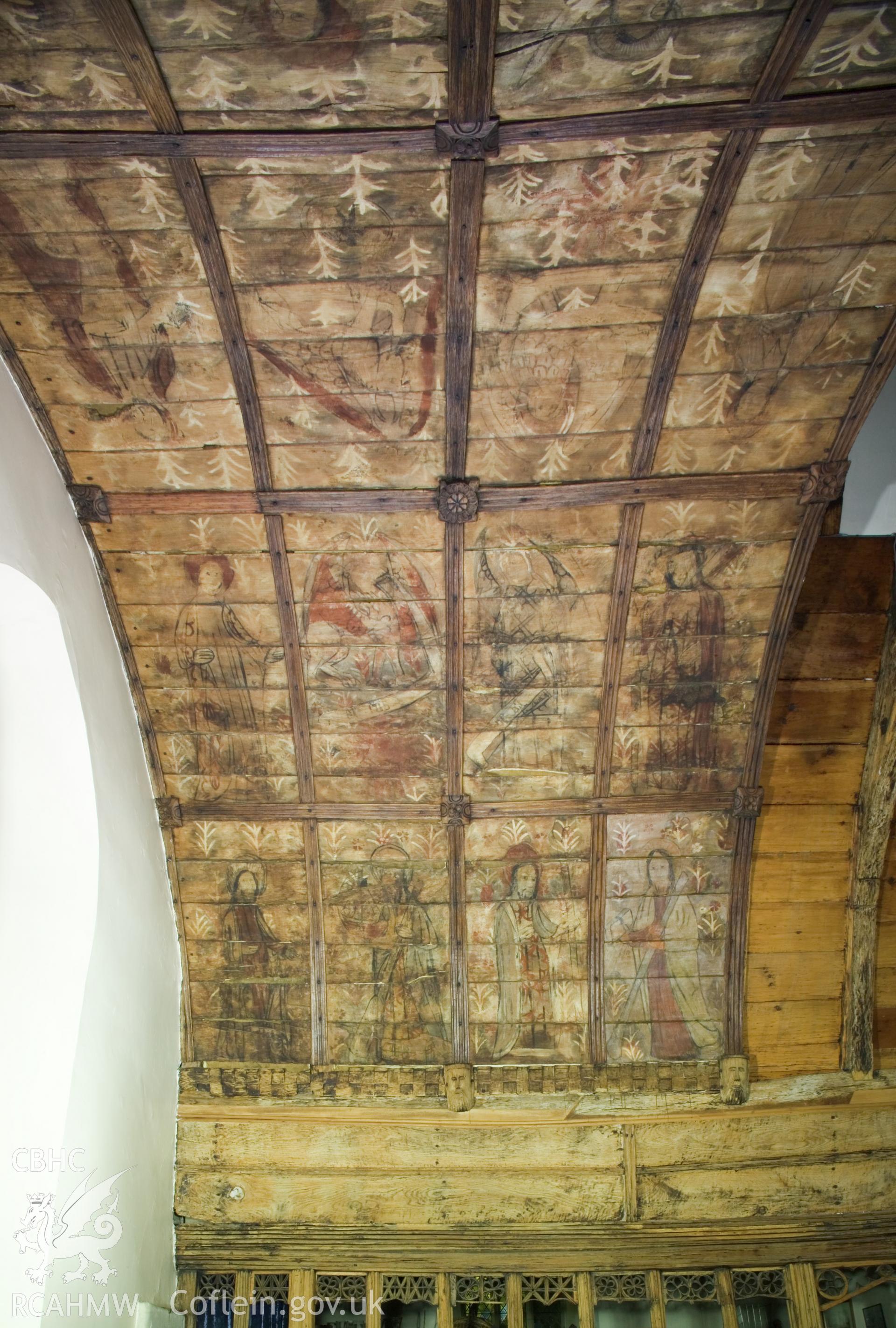 View of barrel roof over altar, from the north.