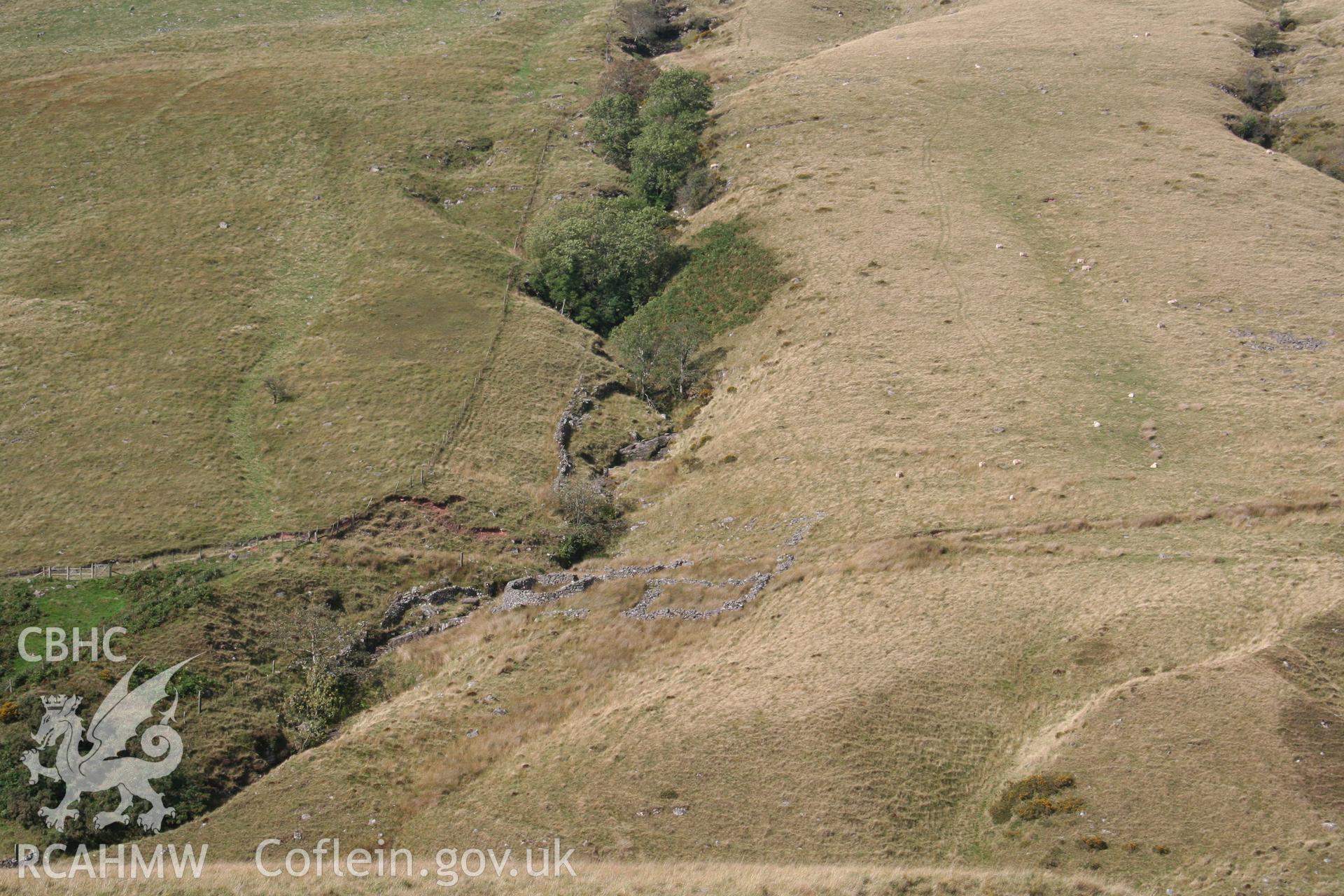 Nant Coedgae, sheepfold. Sheepfold viewed across Tawe Valley from the east.