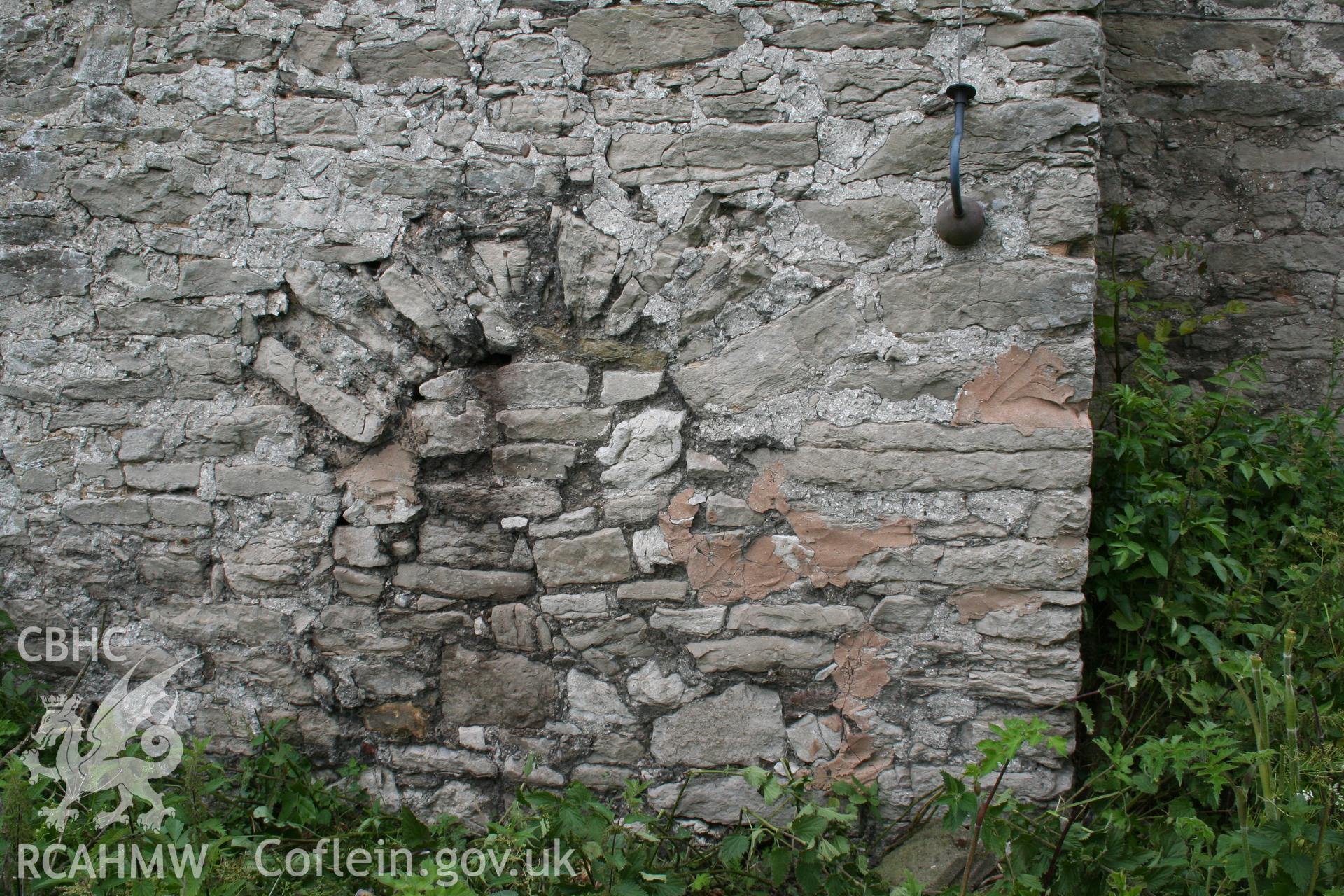 Blocked bread-oven to fireplace, south elevation