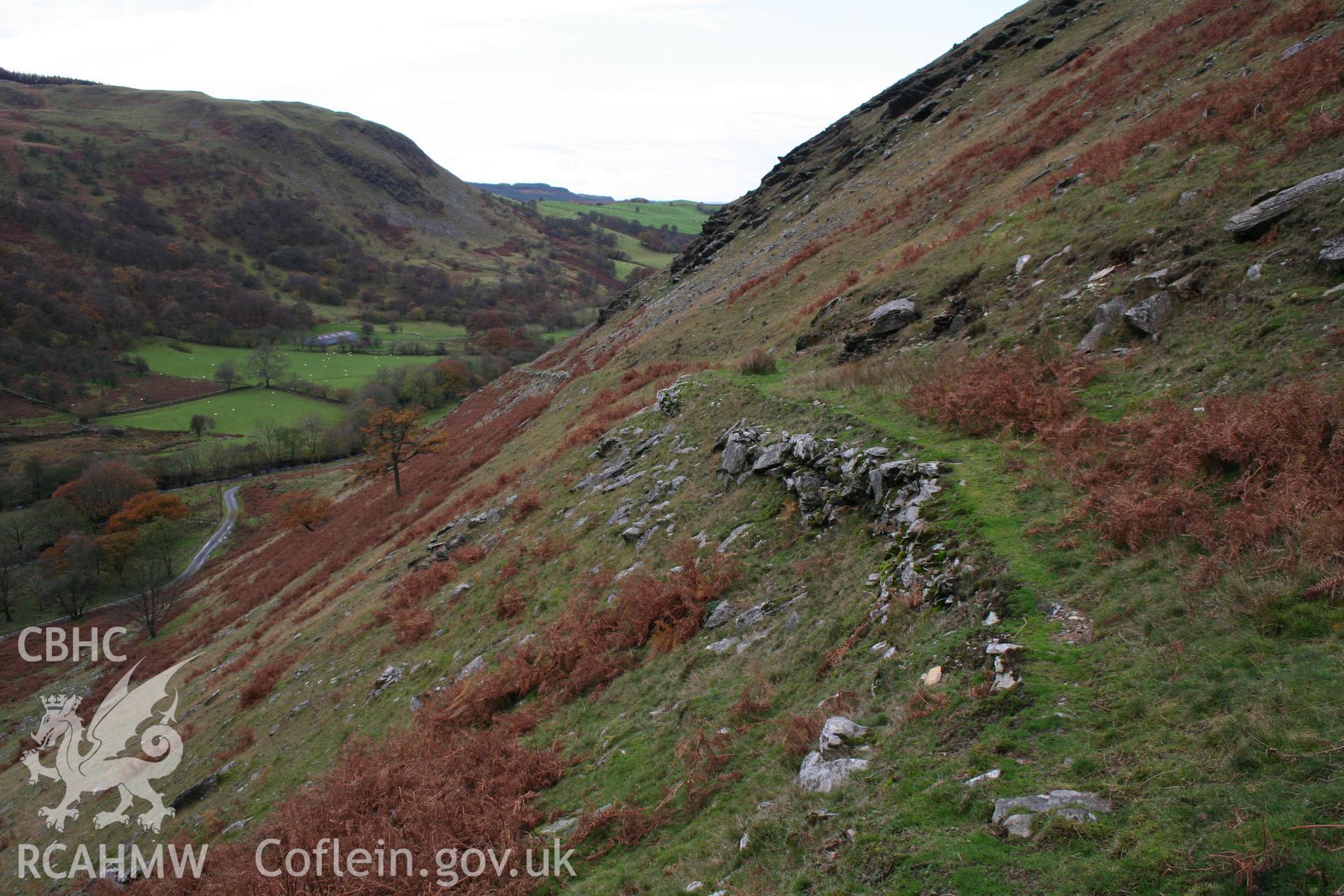 Looking along the terraced trackway from the north-east