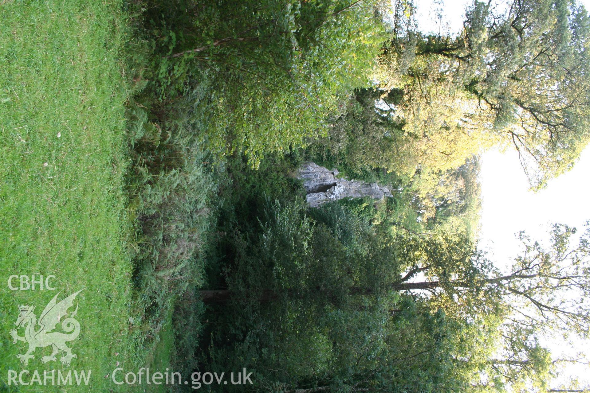 Cathole Cave, Parkmill. Cave seen from Parc Cwm valley bottom.