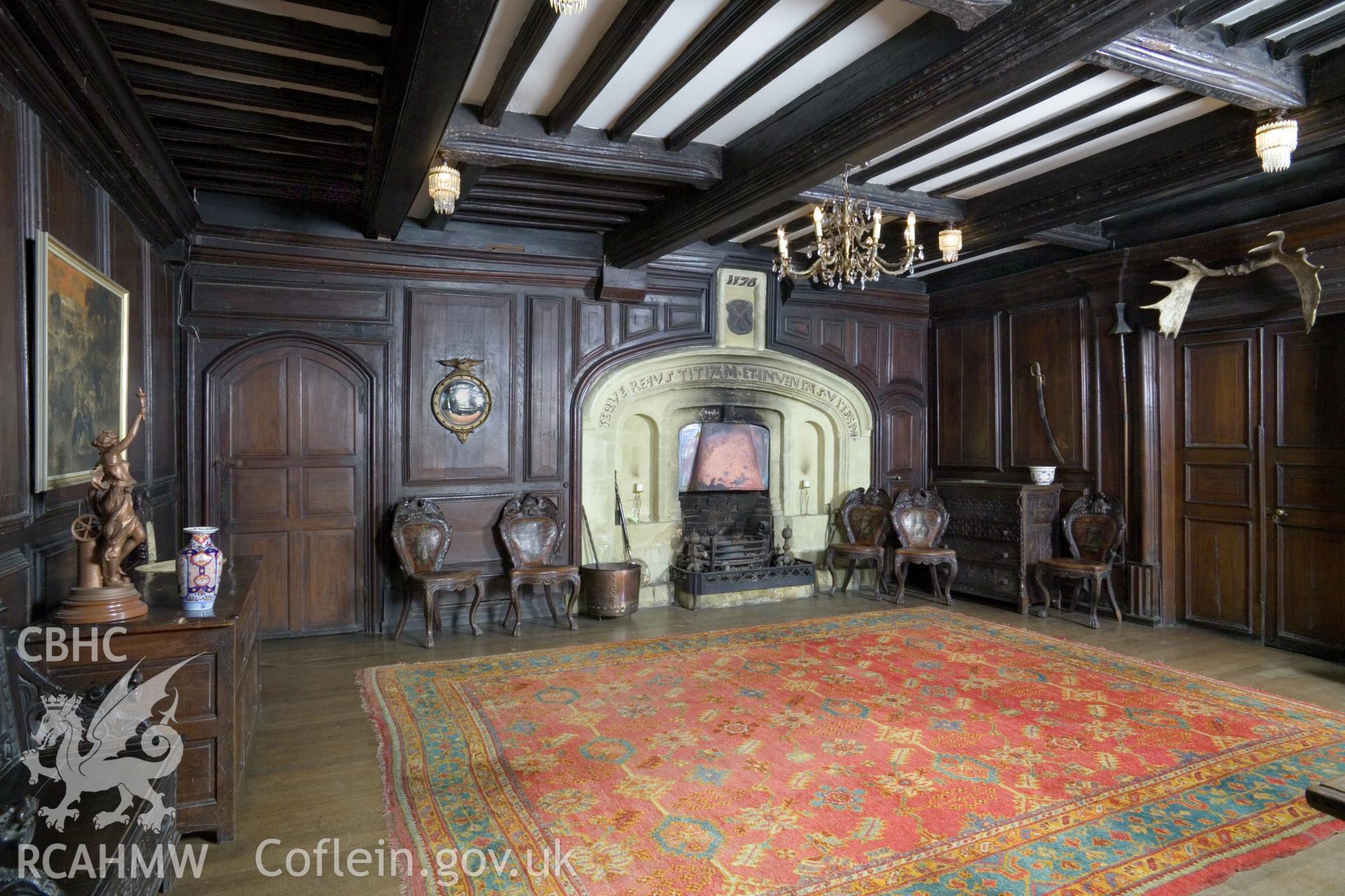 Interior, panelled room looking northeast.